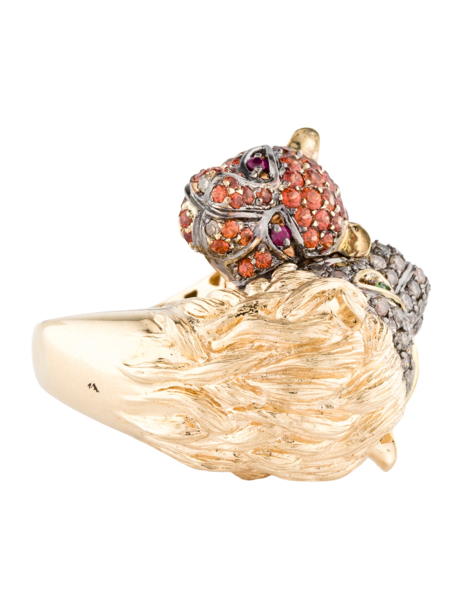 Ring 14K Multistone & Diamond Lion & Panther Cocktail Ring