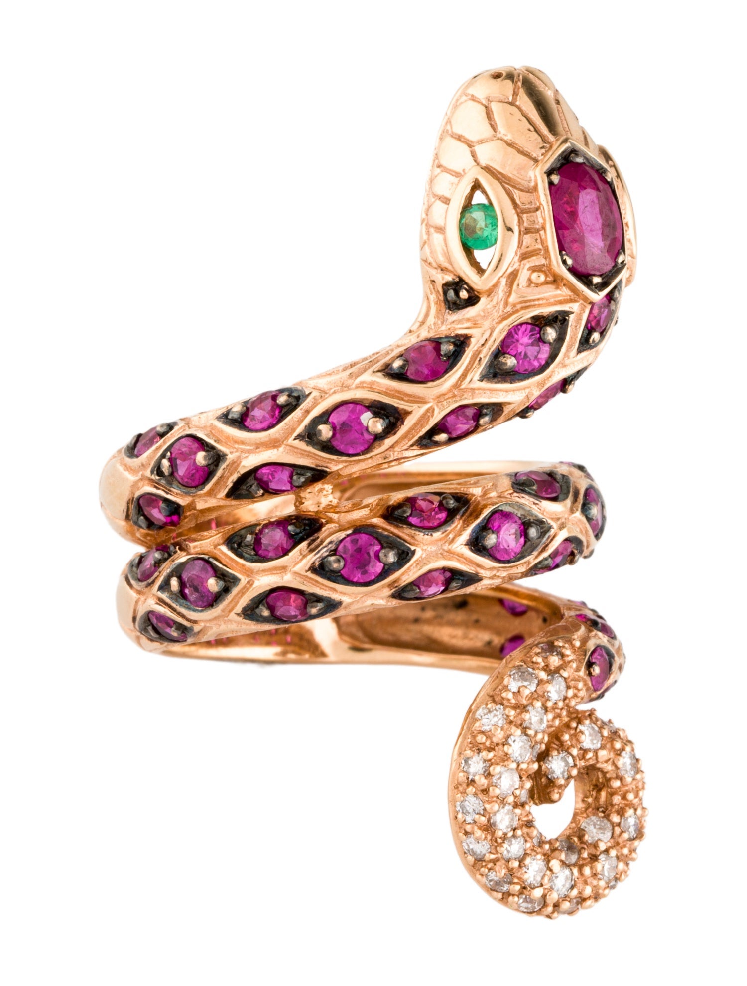 Ring 18K 1.79ctw Ruby, Diamond & Emerald Snake Cocktail Ring
