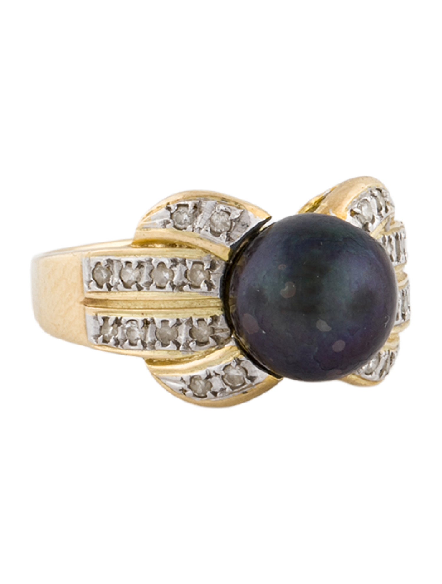 Ring 14K Pearl & Diamond Cocktail