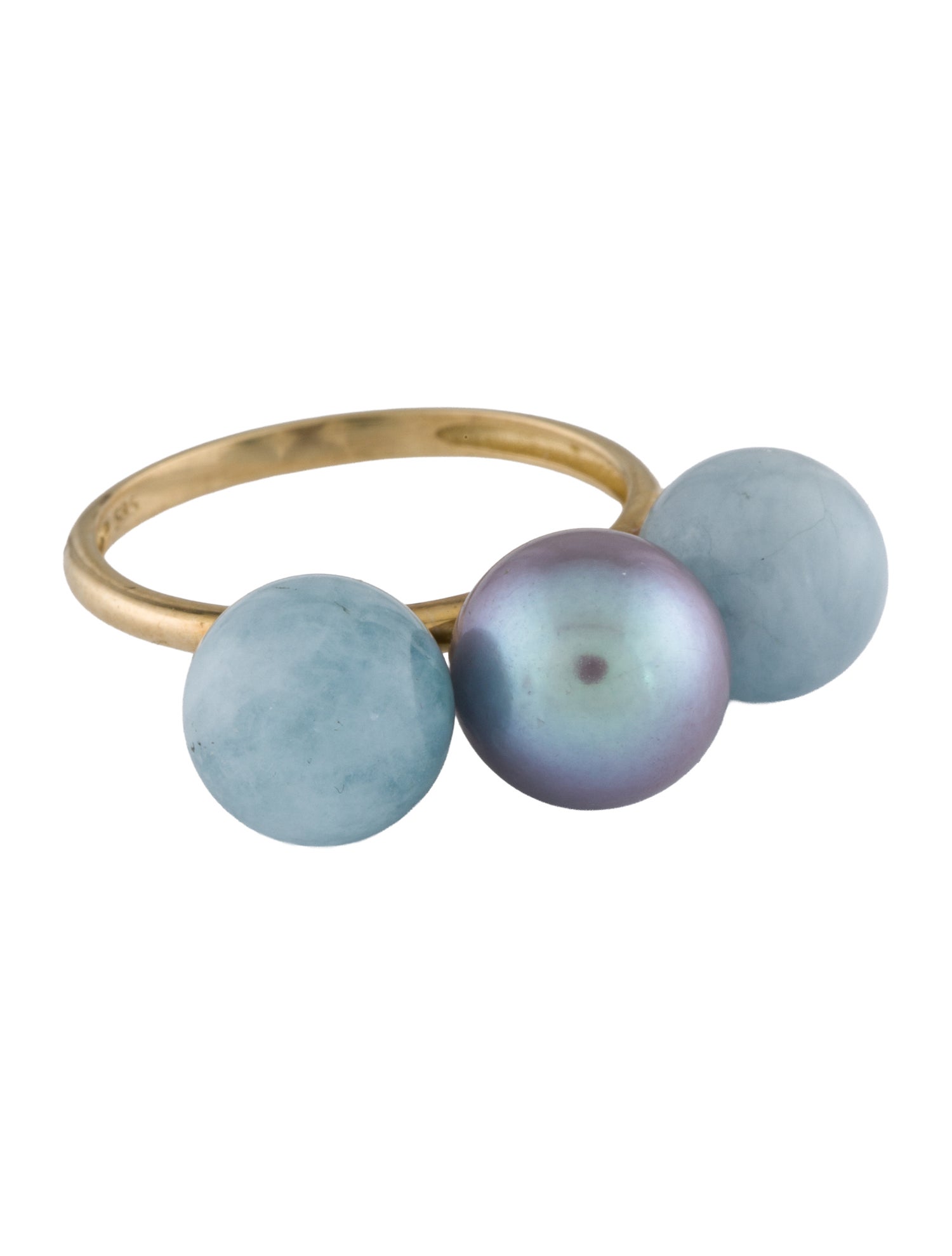 Ring 14K Pearl & Aquamarine Cocktail