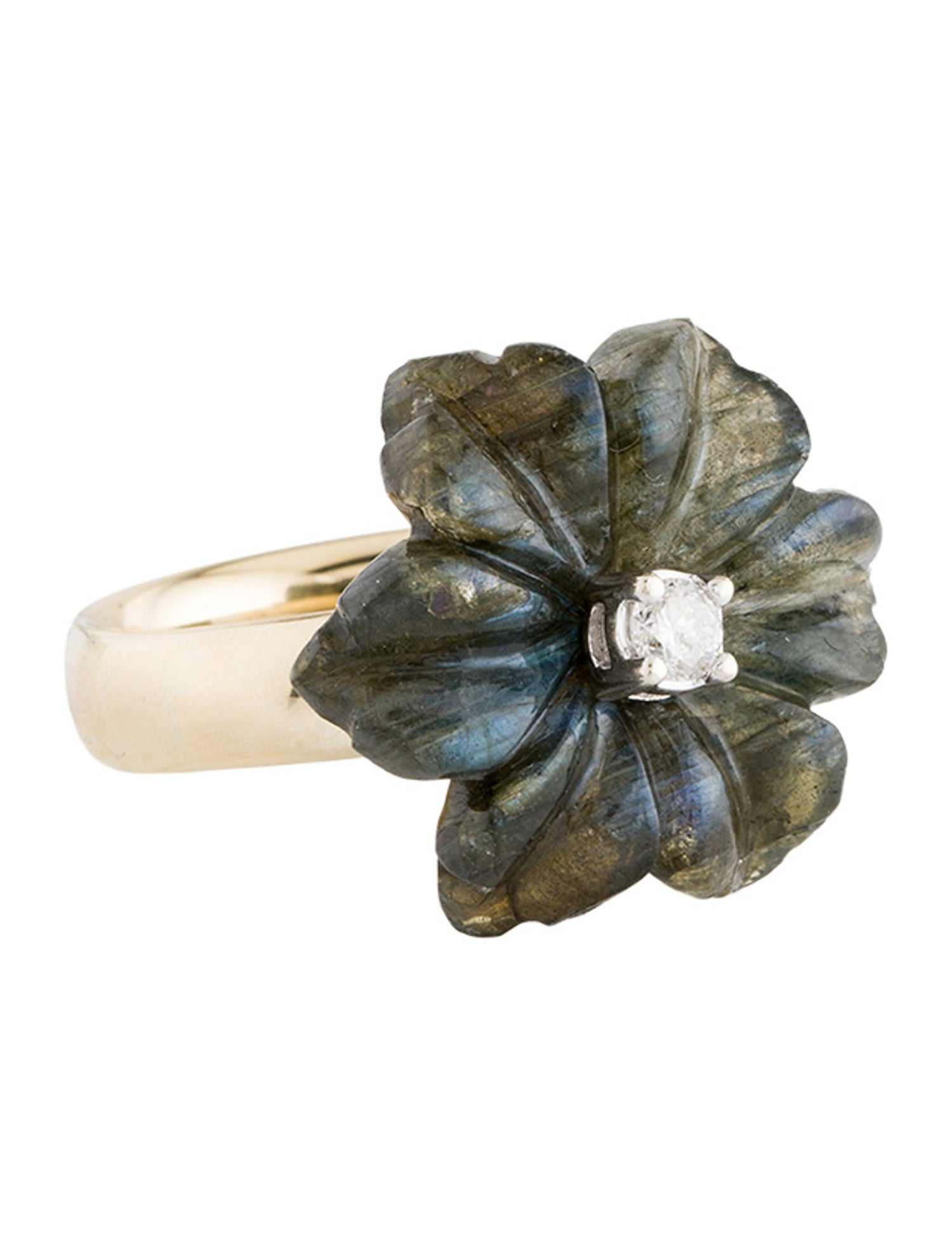 Ring 14K Labradorite & Diamond Flower Cocktail