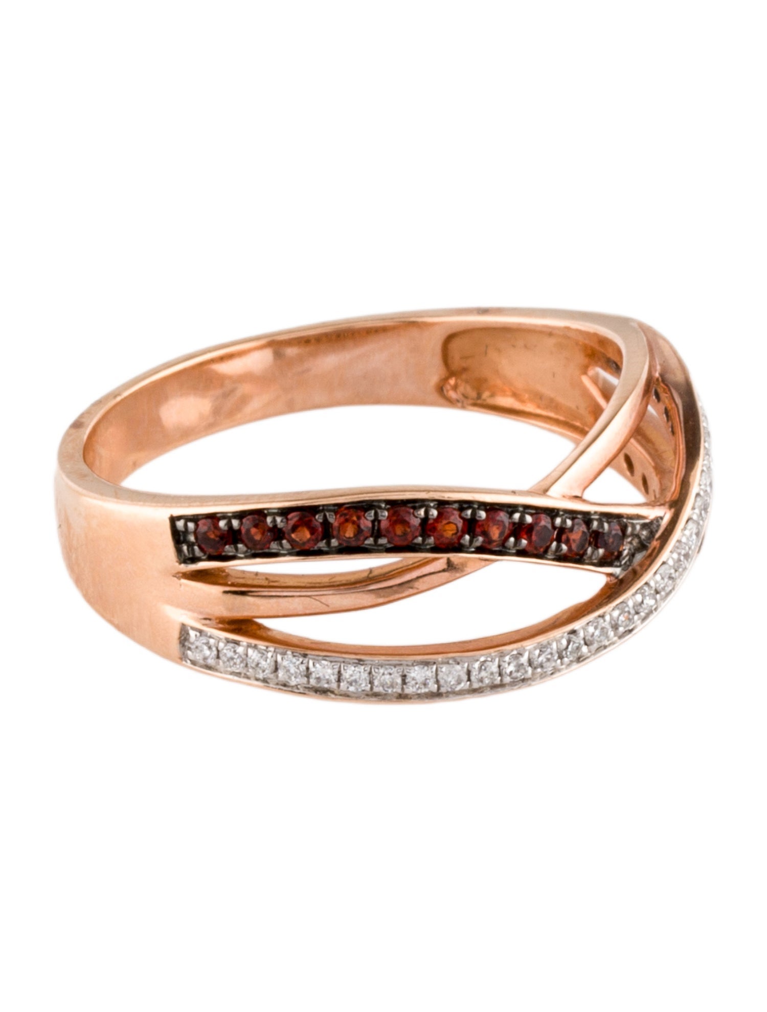 Ring 14K Garnet & Diamond Crossover Band