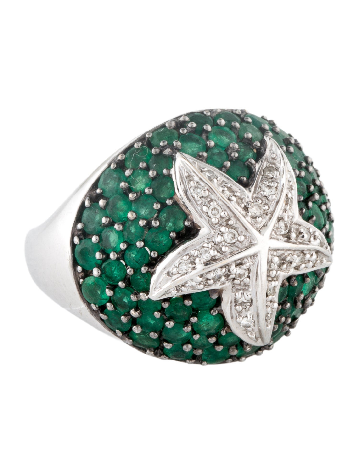 Ring 18K 1.75ctw Emerald & Diamond Starfish Cocktail