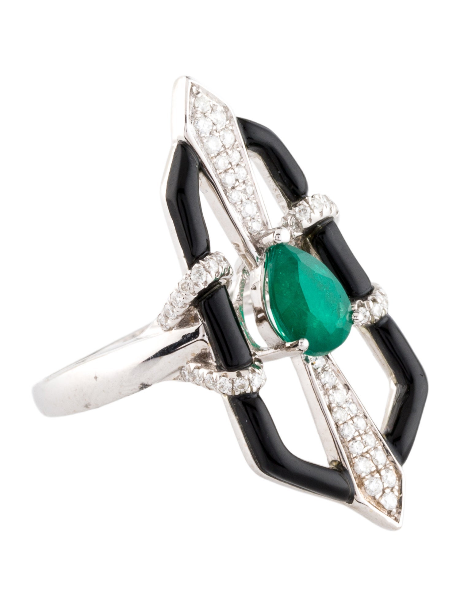 Ring 14K Quartz Doublet, Onyx & Diamond Cocktail