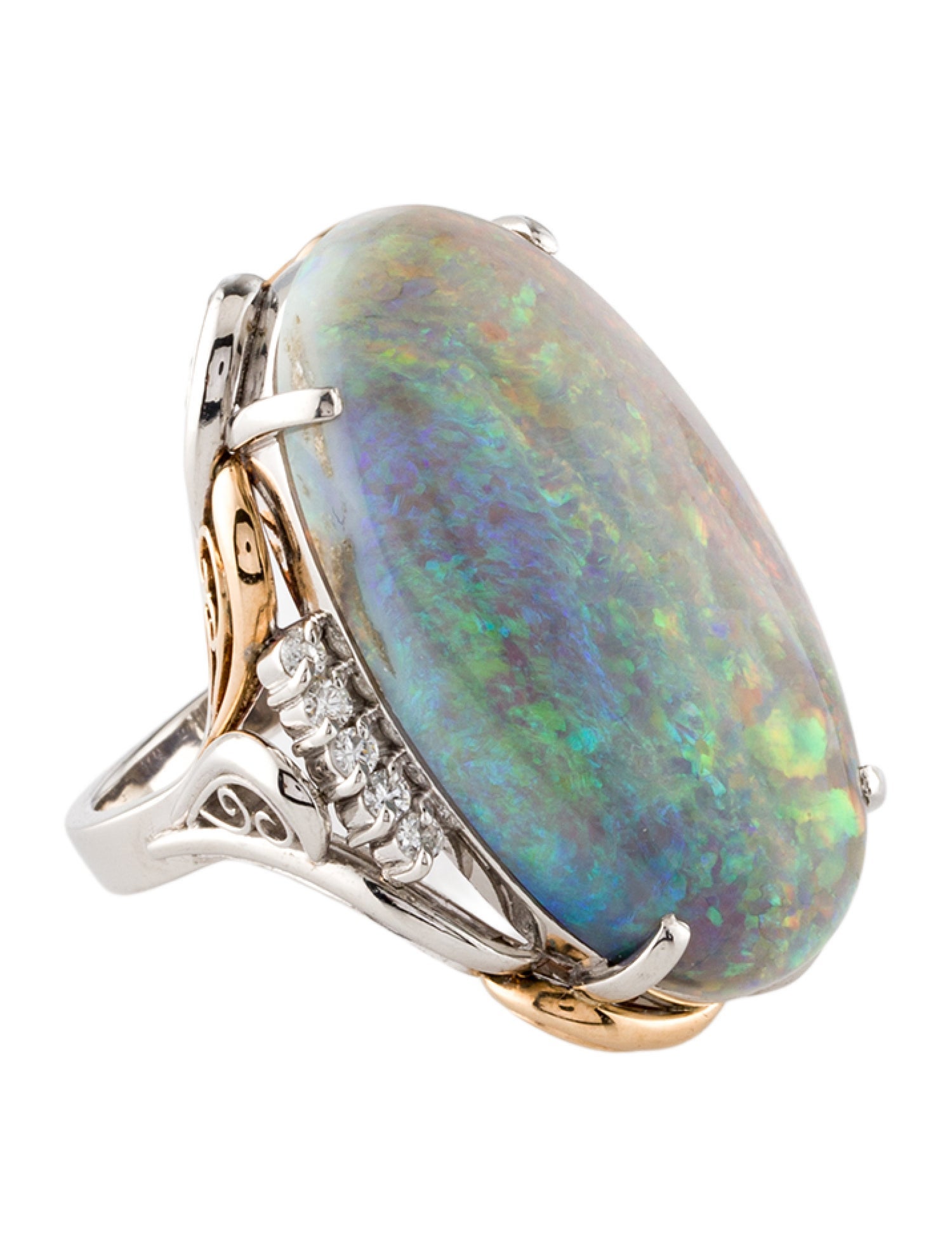Ring Platinum 17.47ctw Opal & Diamond Cocktail