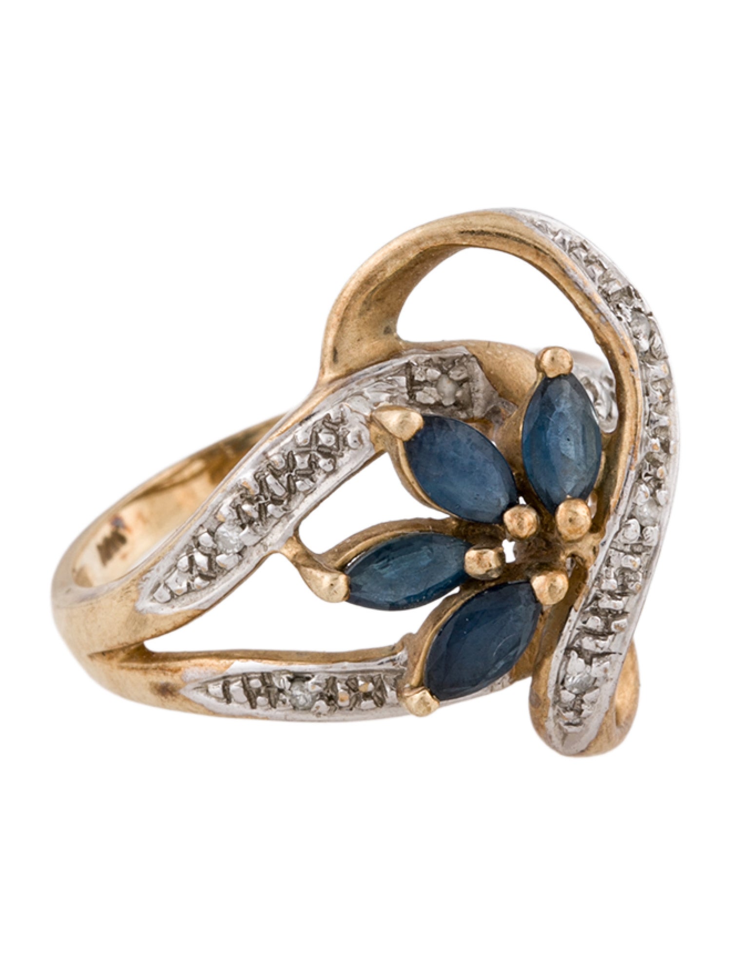 Ring 10K Sapphire & Diamond Cocktail