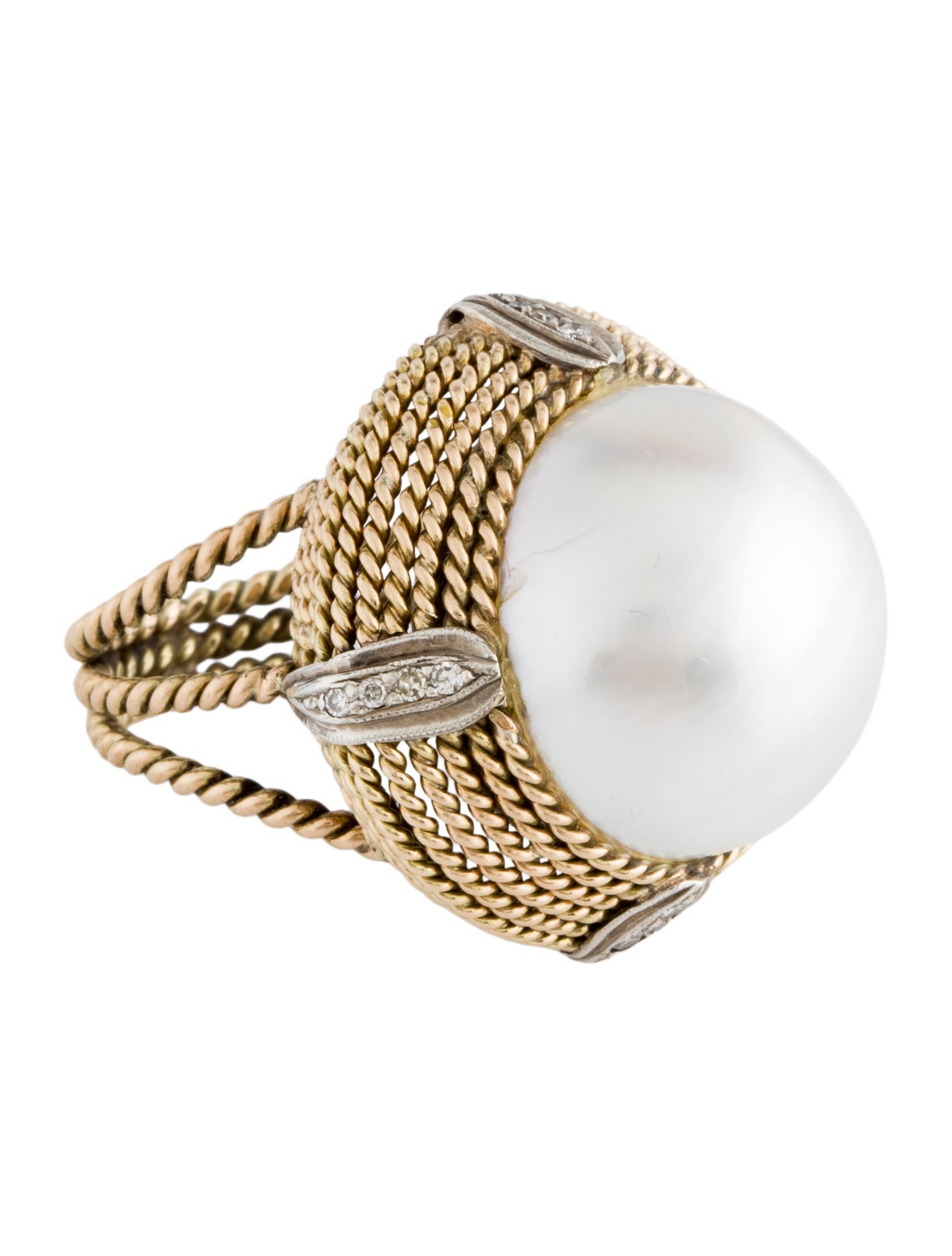 Ring 14K Pearl & Diamond Cocktail