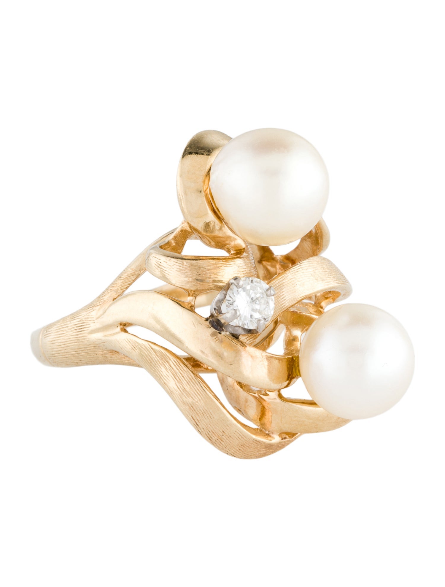 Ring 14K Pearl & Diamond Cocktail