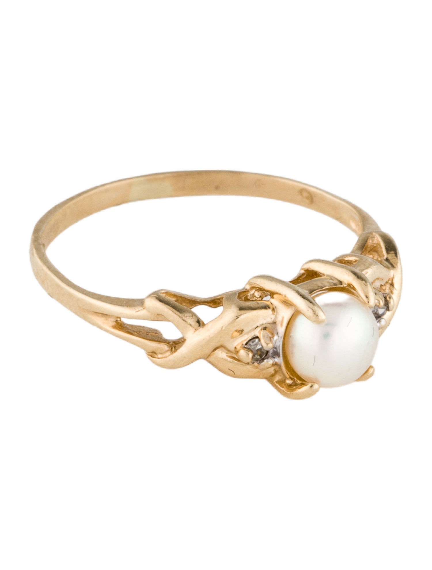 Ring 10K Pearl & Diamond Cocktail