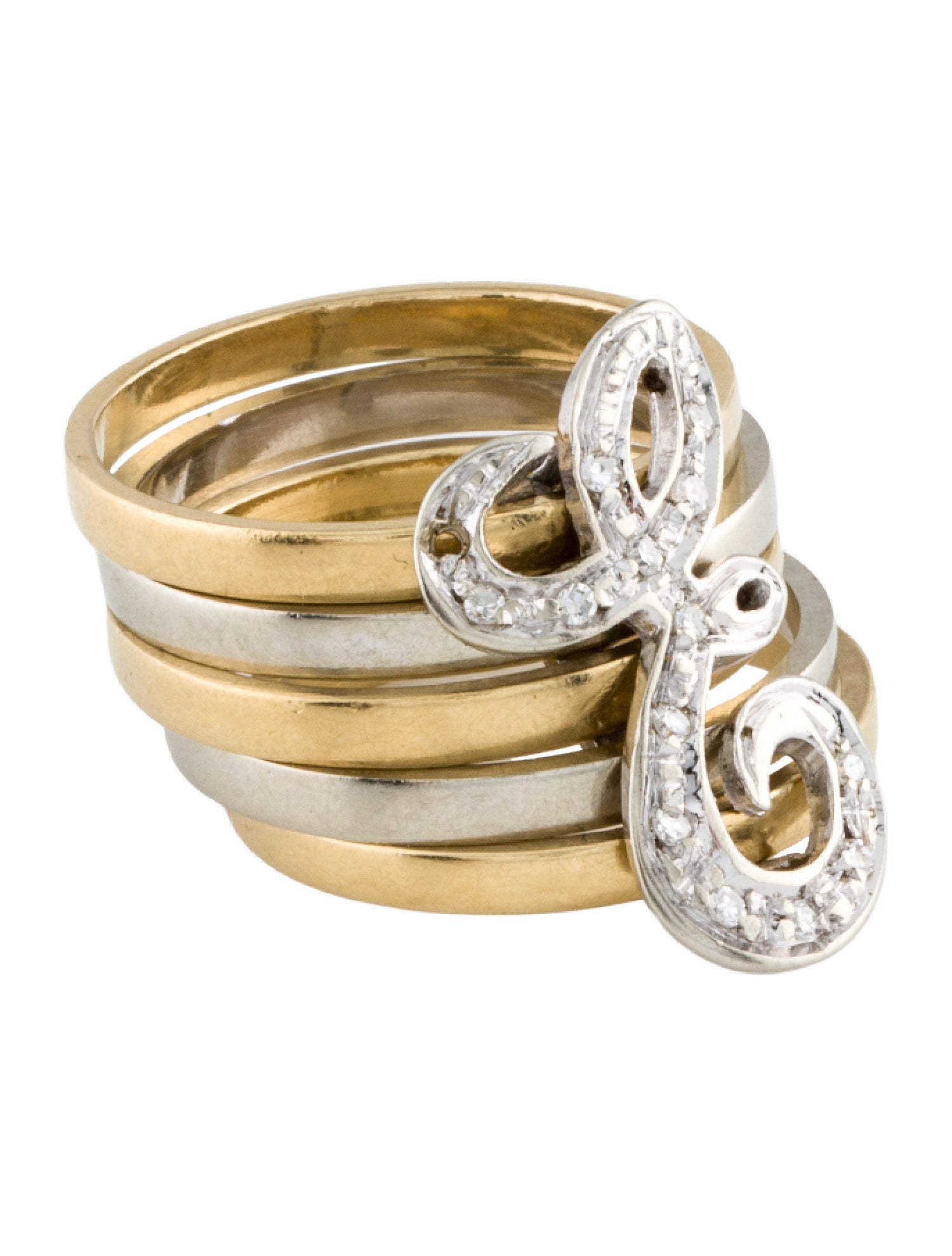 Ring 18K Diamond Initial "E" Cocktail