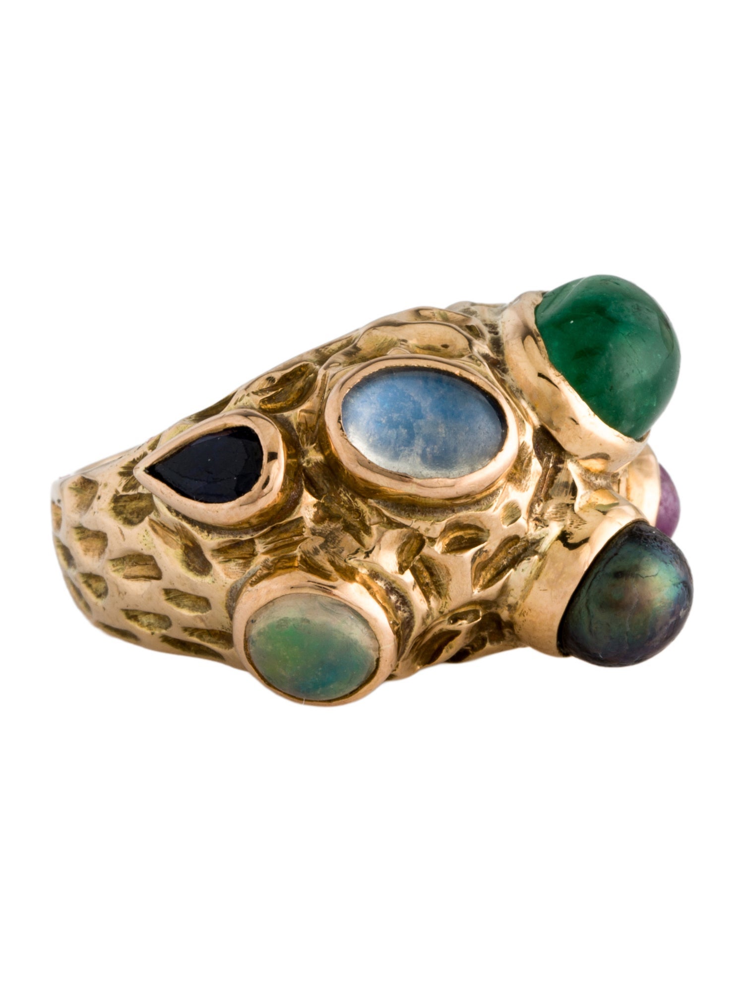 Ring 14K Dyed Pearl & Multistone Cocktial