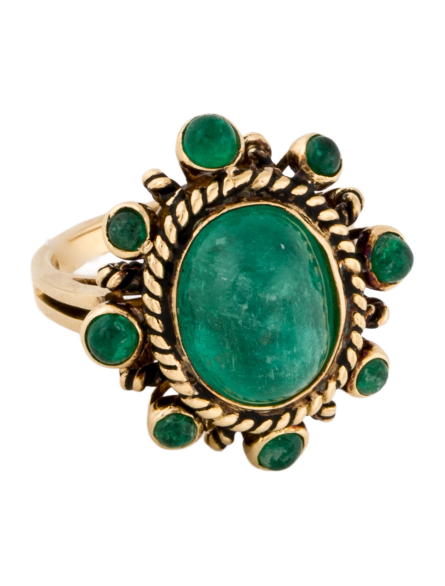 Ring 18K Emerald Halo Cocktail