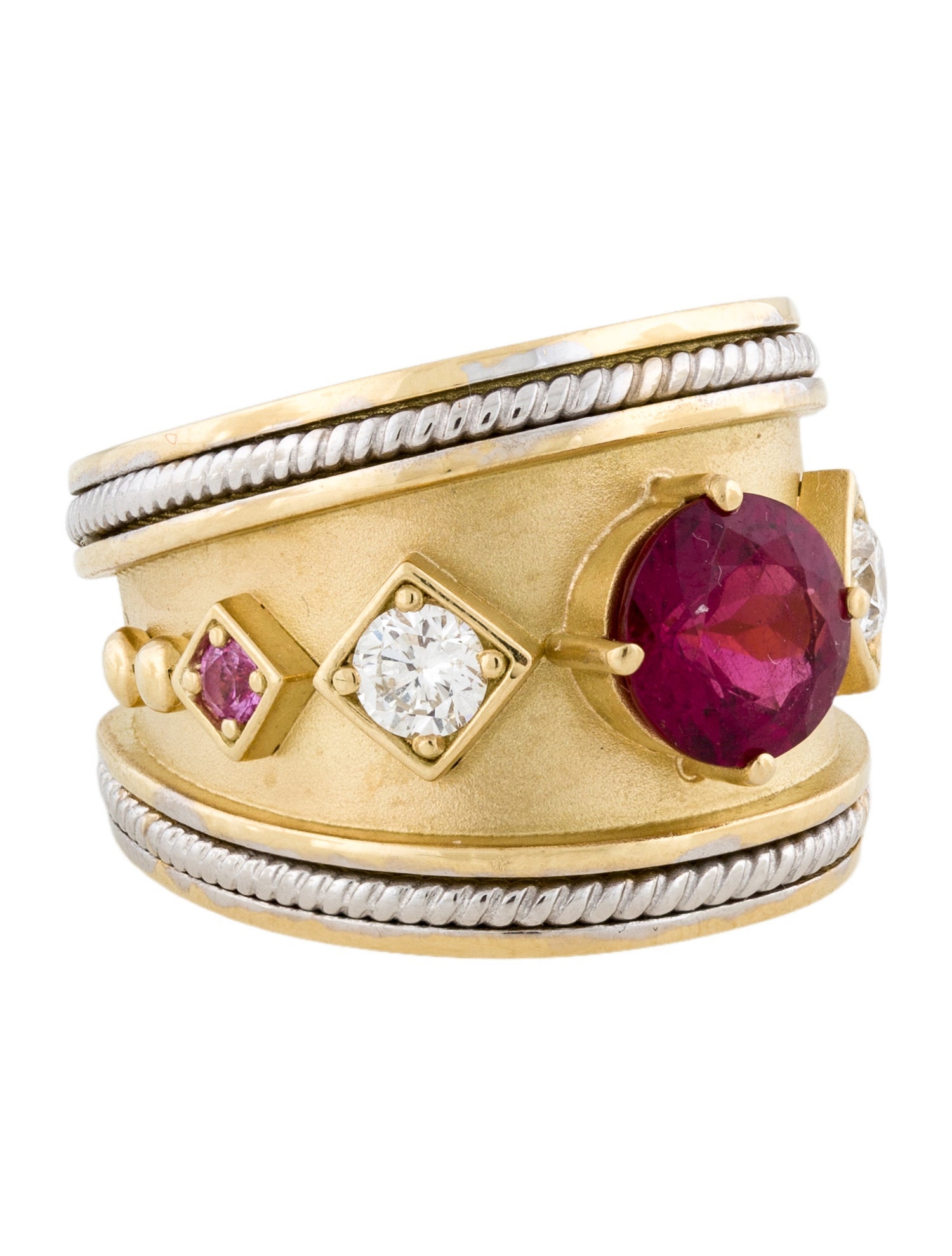 Ring 18K Tourmaline, Diamond & Synthetic Sapphire Band
