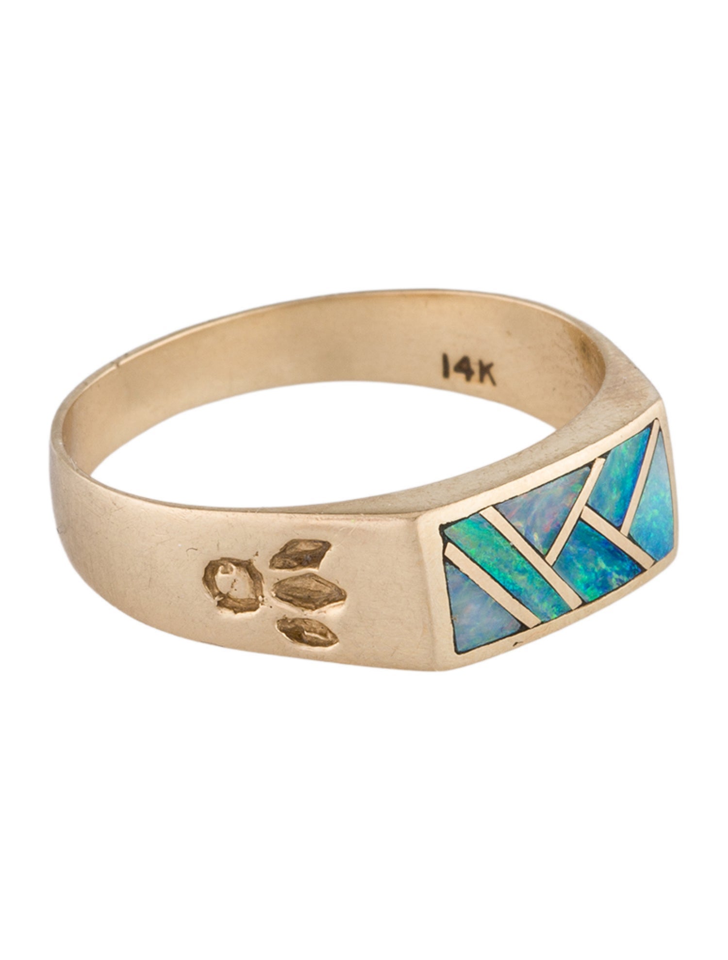 Ring 14K Opal Geometric Inlay Signet