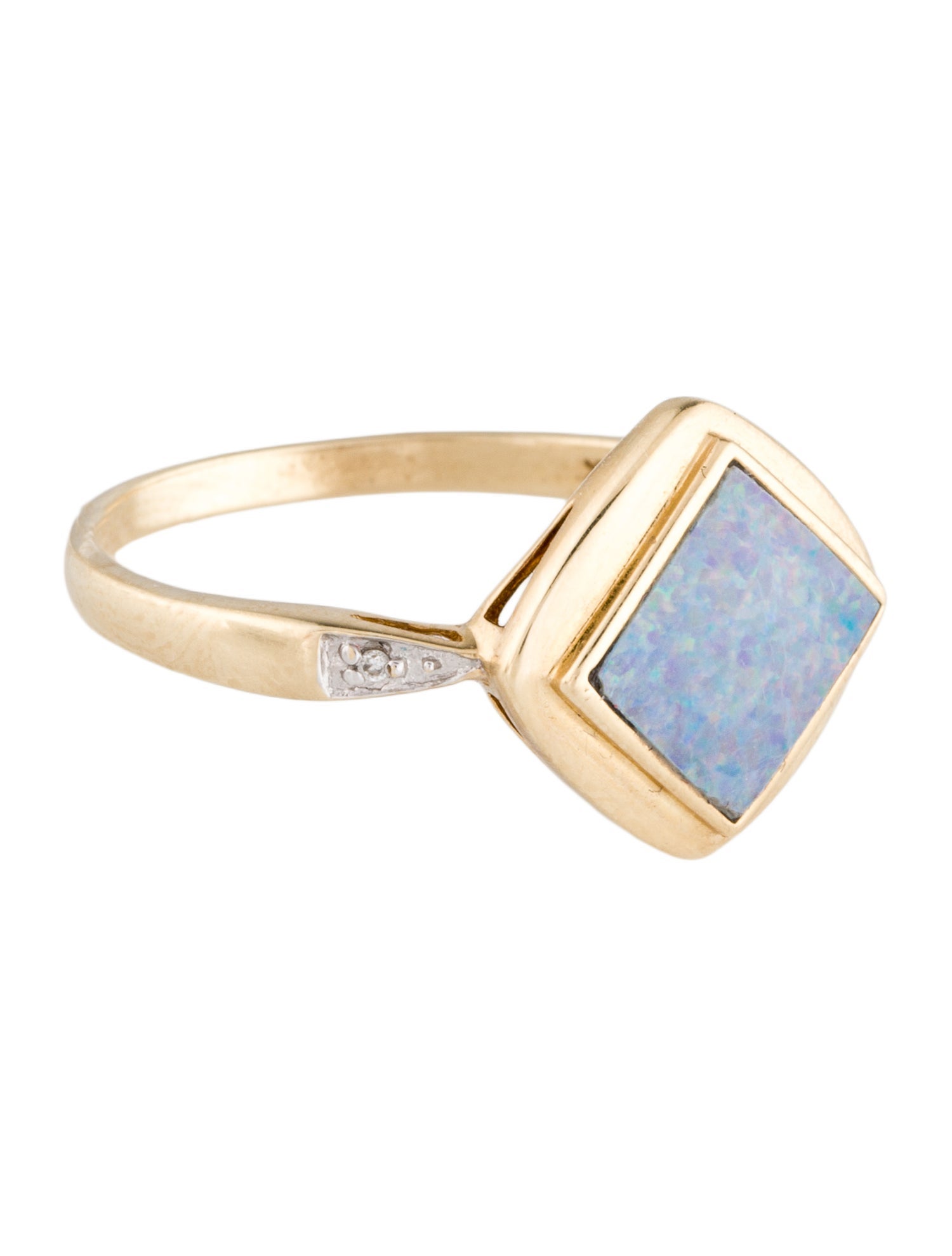 Ring 14K Opal Doublet & Diamond Cocktail