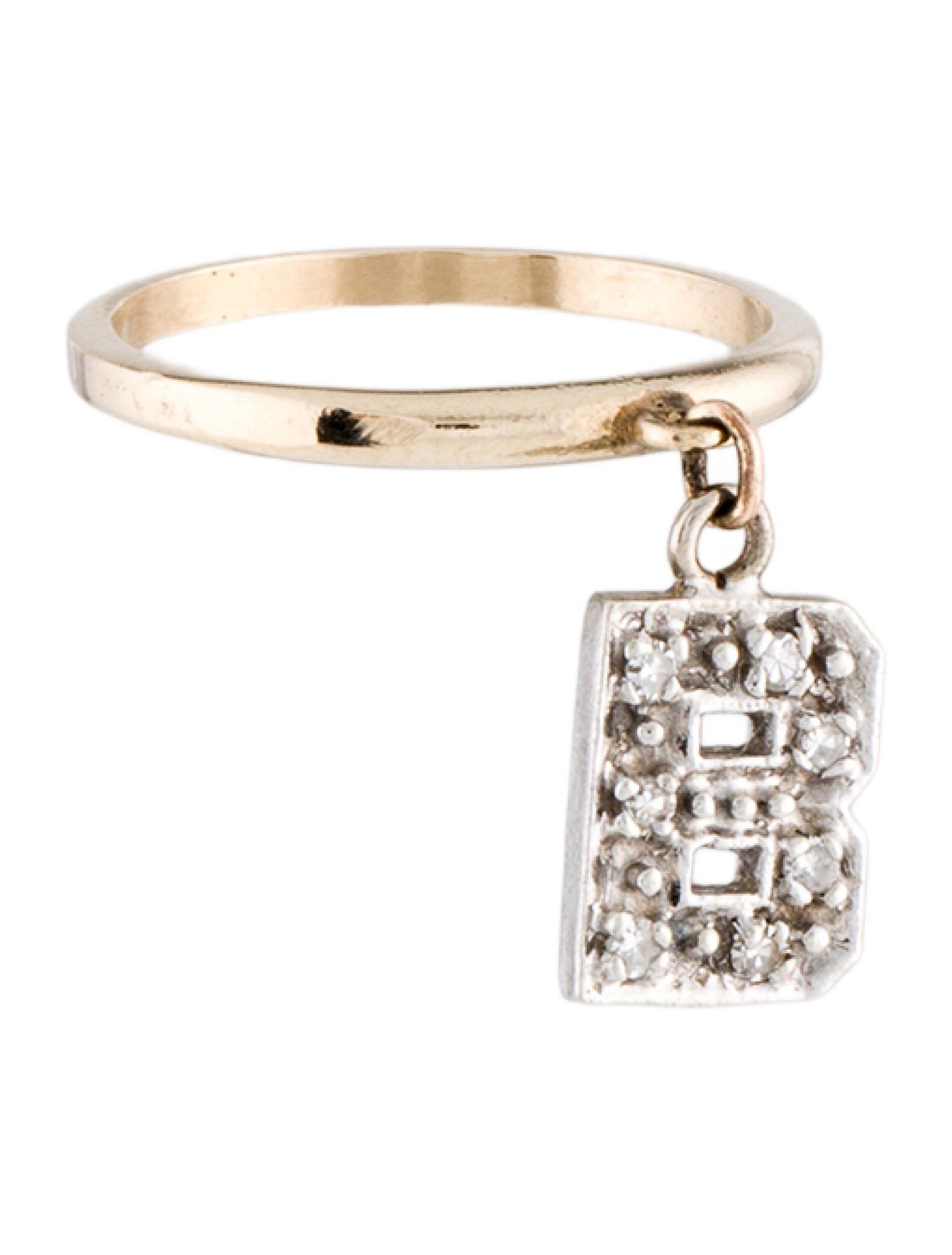 Ring 14K Diamond Initial 'B' Stackable Band