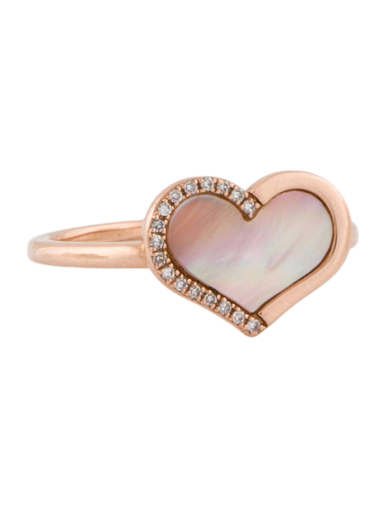 Ring 14K Mother of Pearl & Diamond Heart Cocktail