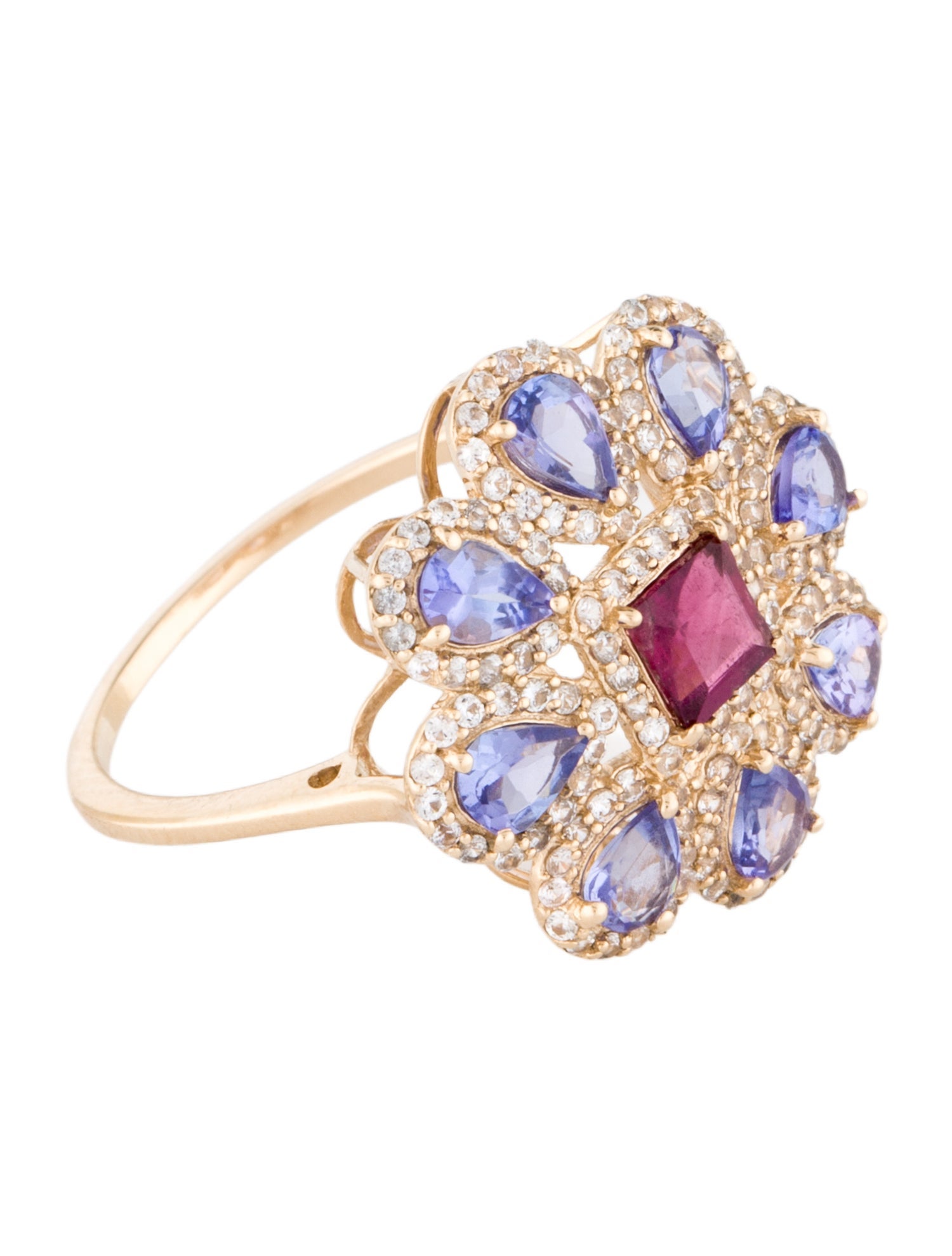 Ring 14K Tourmaline, Tanzanite & Sapphire Cocktail