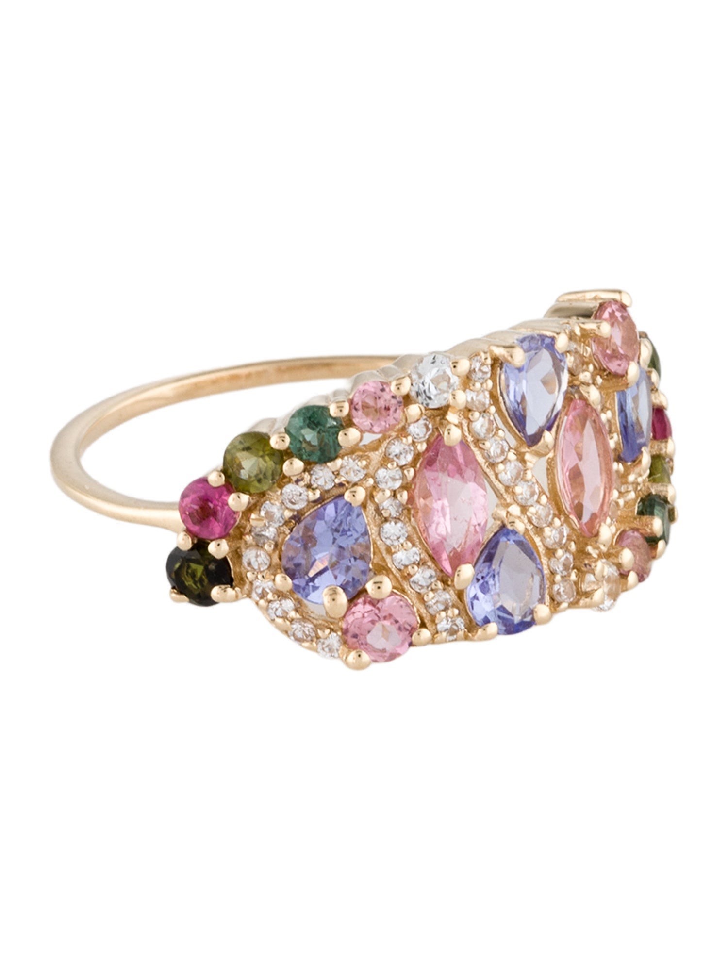 Ring 14K Tourmaline, Tanzanite & Sapphire Cocktail Ring