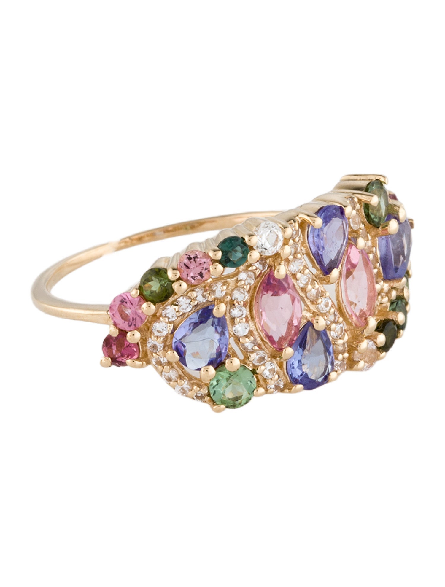 Ring 14K Tourmaline, Tanzanite & Sapphire Cocktail Ring