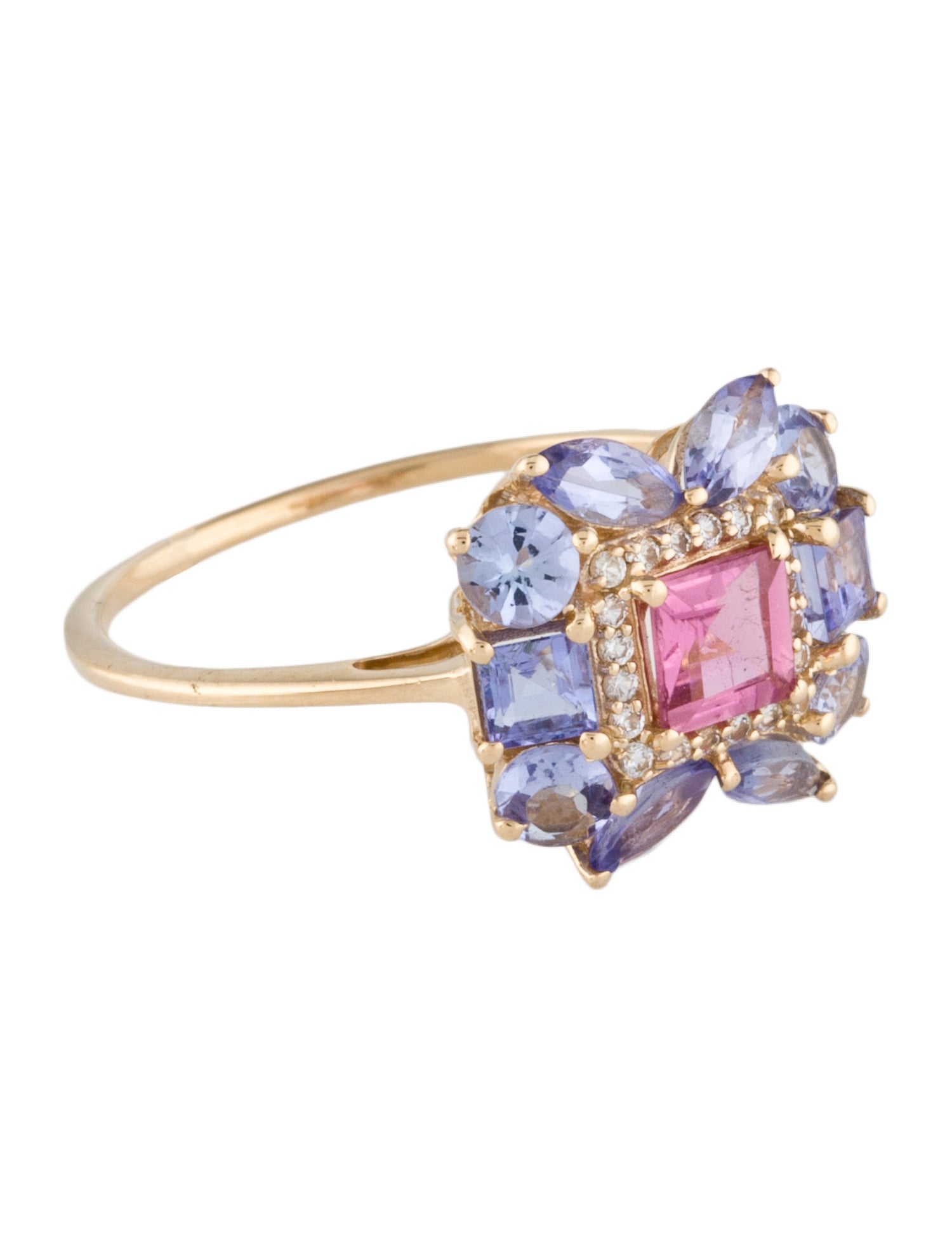 Ring 14K Tanzanite, Tourmaline & Sapphire Cocktail Ring