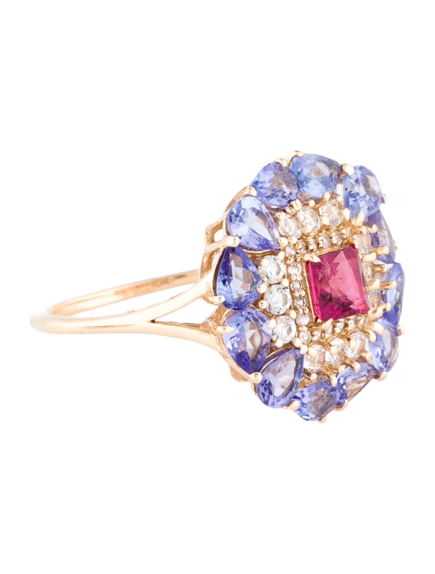 Ring 14K Tanzanite, Rubellite & Sapphire Cocktail