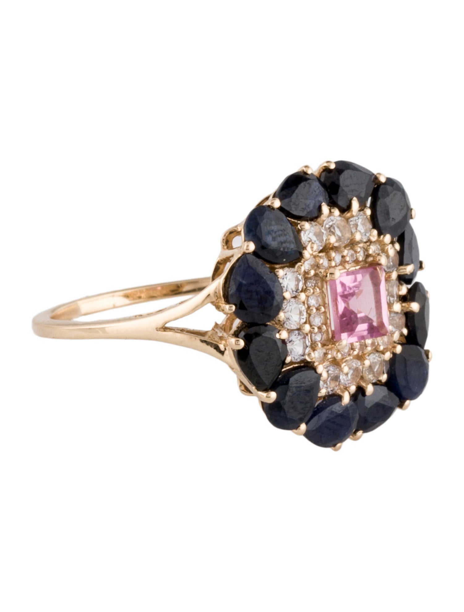 Ring 14K Tourmaline, Sapphire, & Spinel Cluster Cocktail