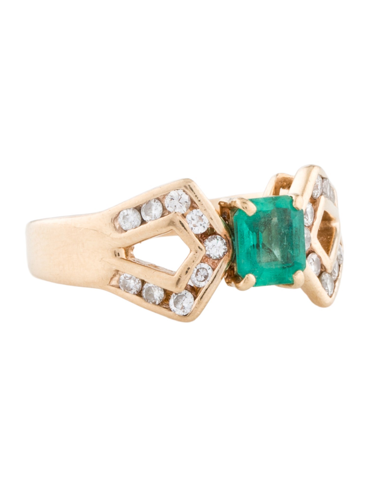 Ring 14K Emerald & Diamond Cocktail