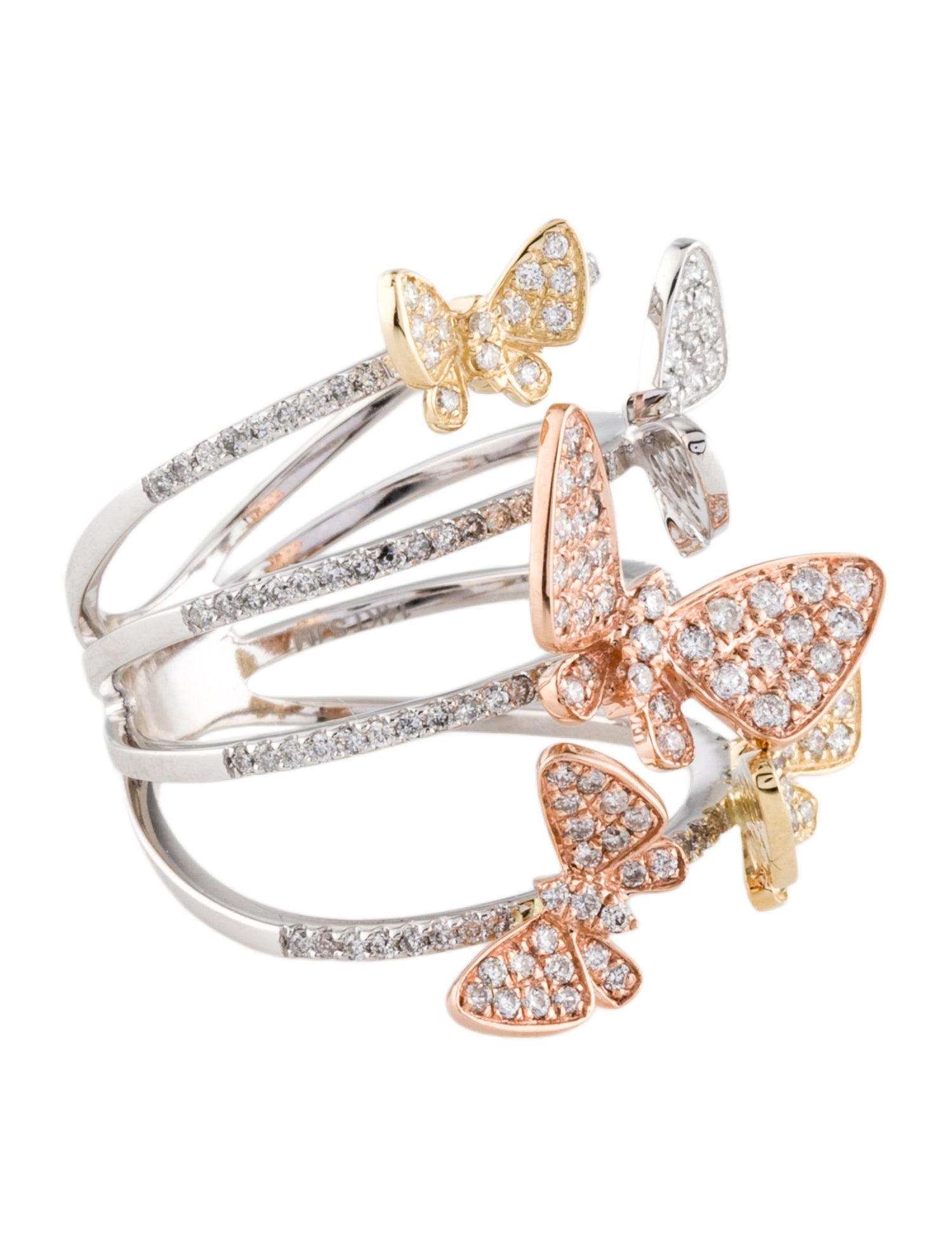 Ring 14K 1.05ctw Diamond Butterfly Multi-Row