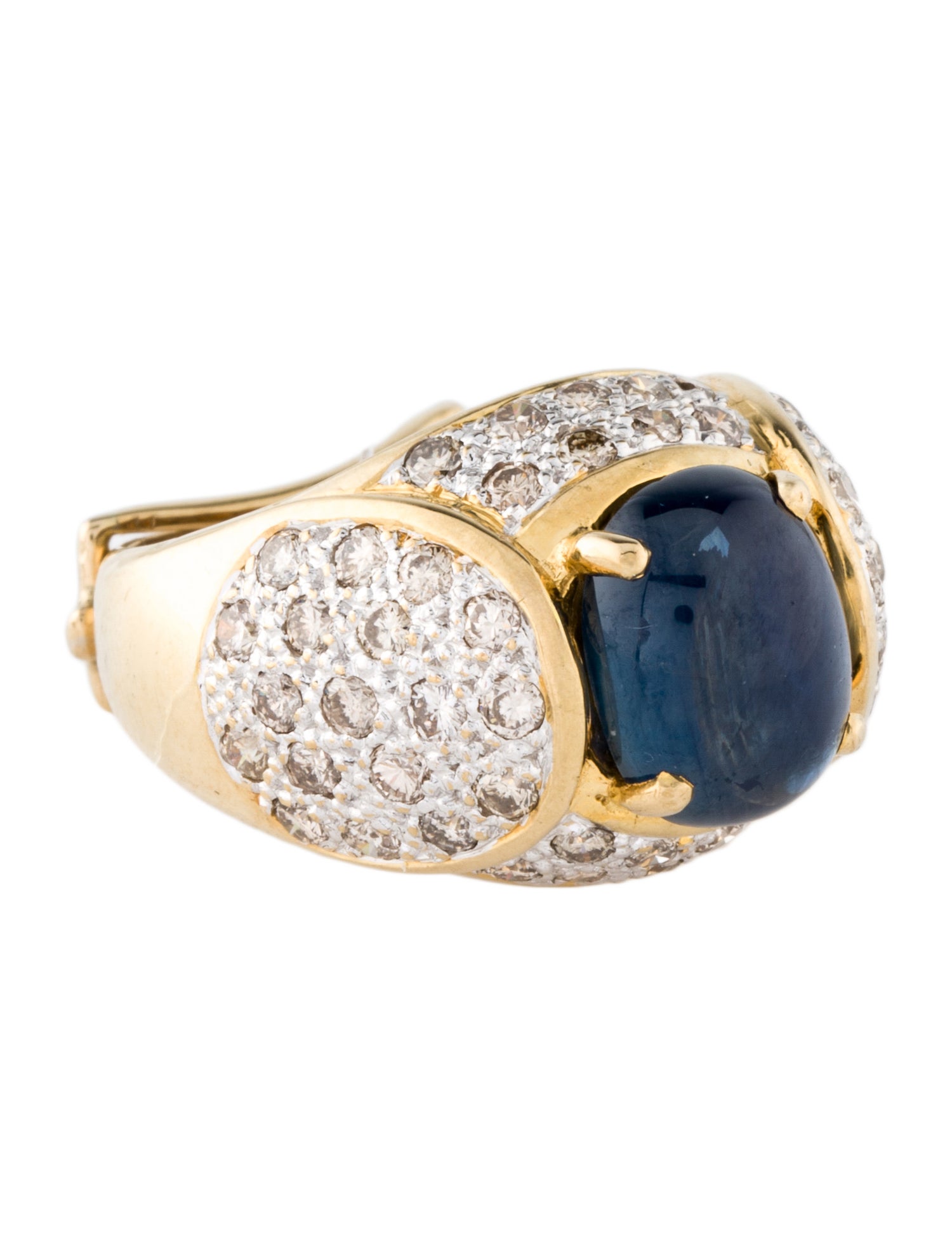Ring 18K 6.29ct Sapphire & Diamond Bombe Cocktail RIng