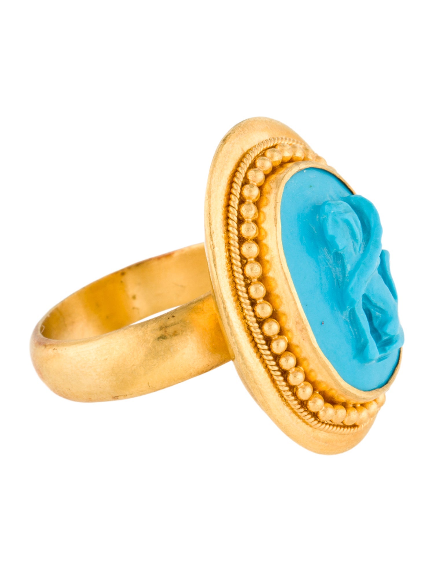 Ring 22K Turquoise Cameo Cocktail