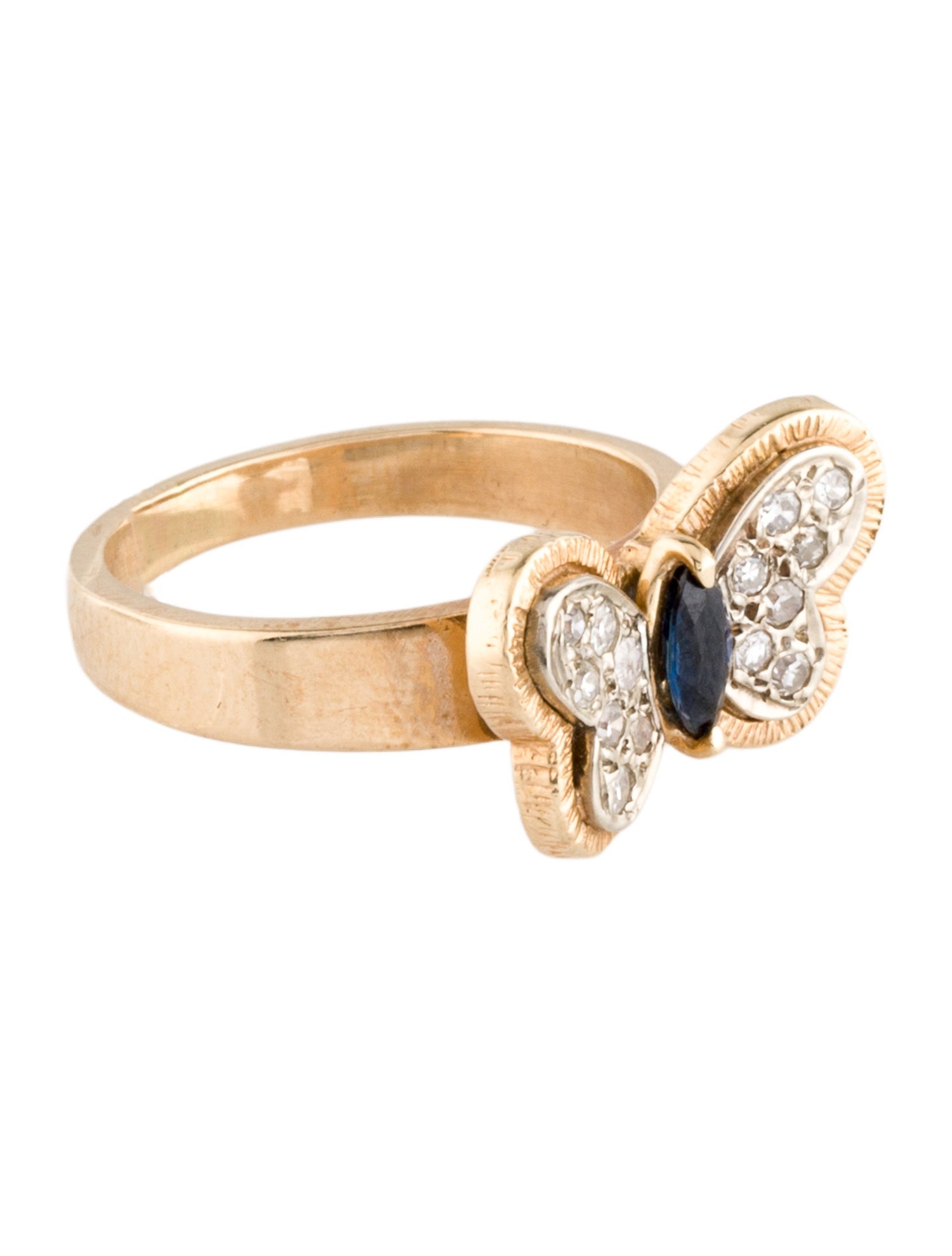 Ring 14K Sapphire & Diamond Butterfly Cocktail