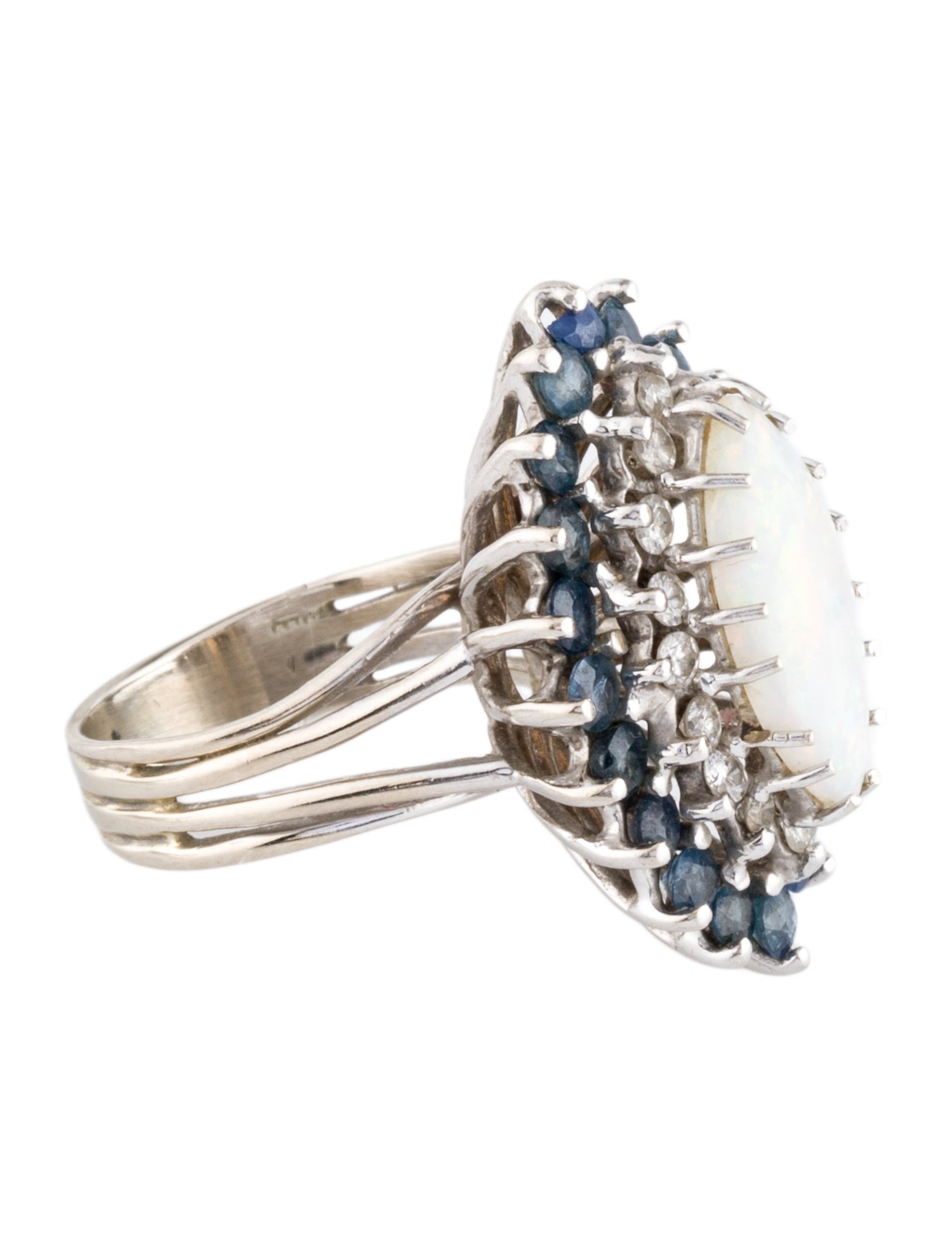 Ring 14K 1.52ct Opal, Sapphire & Diamond Marquise Cocktail