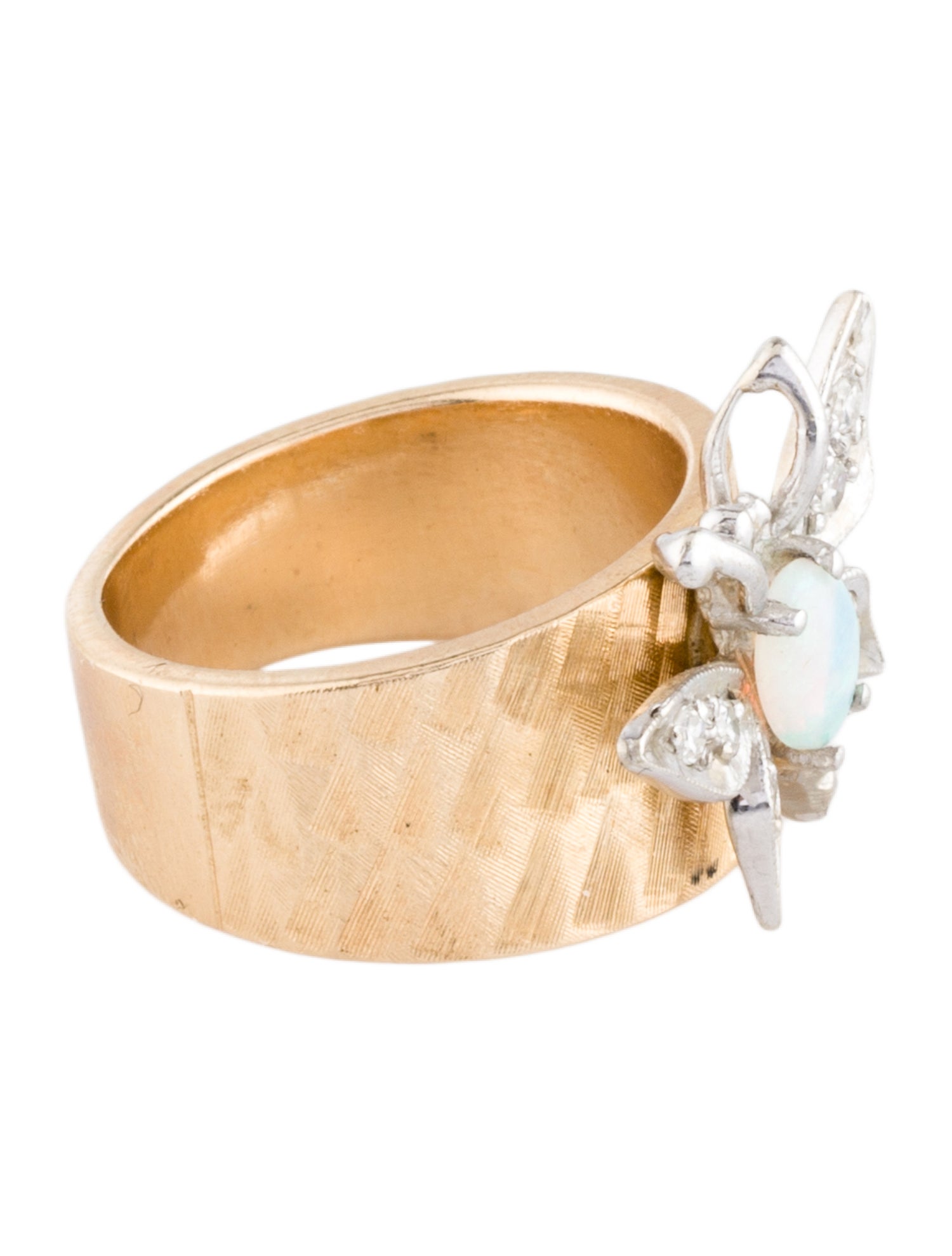 Ring 14K Opal & Diamond Butterfly Band