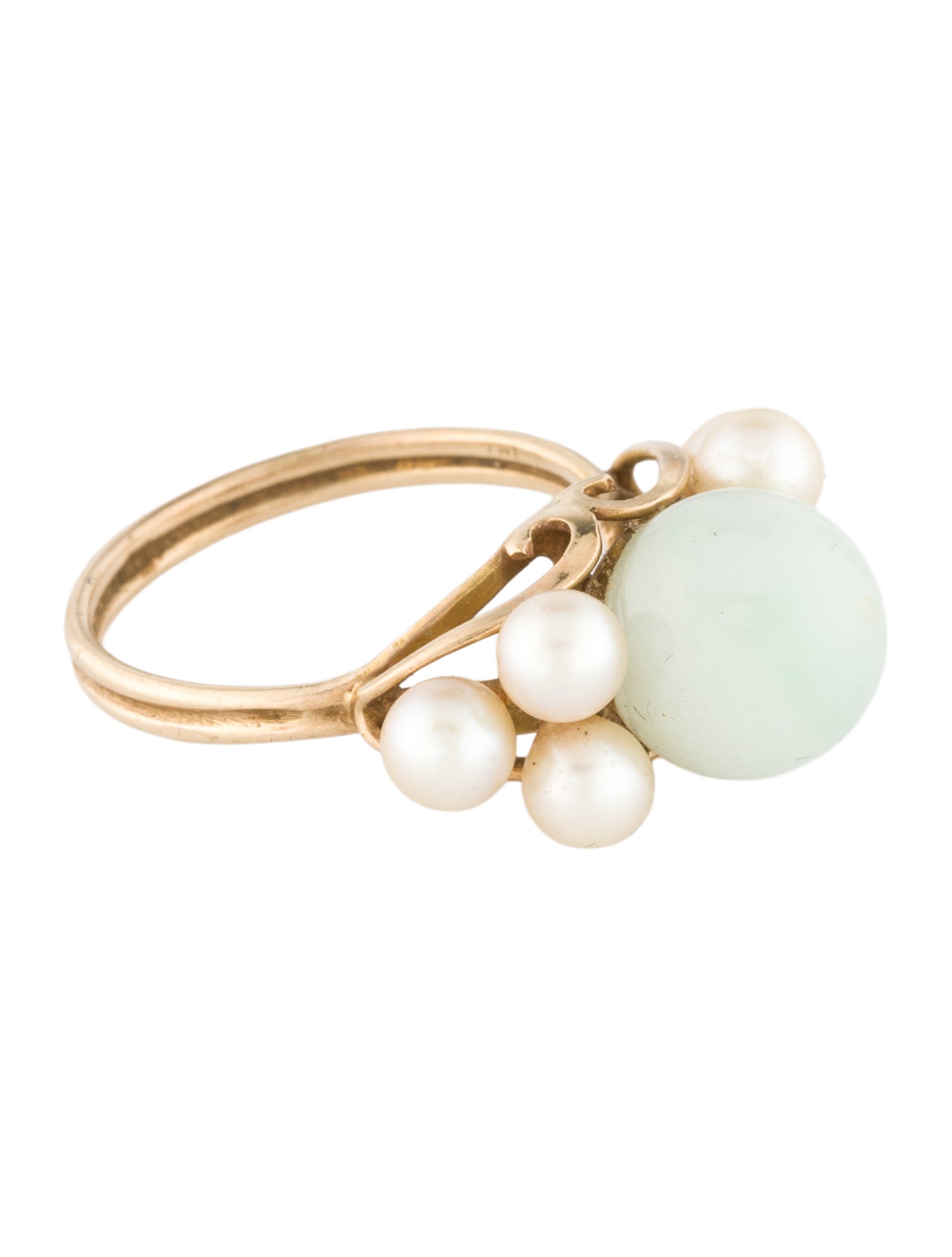 Ring 14K Pearl & Jadeite Cocktail