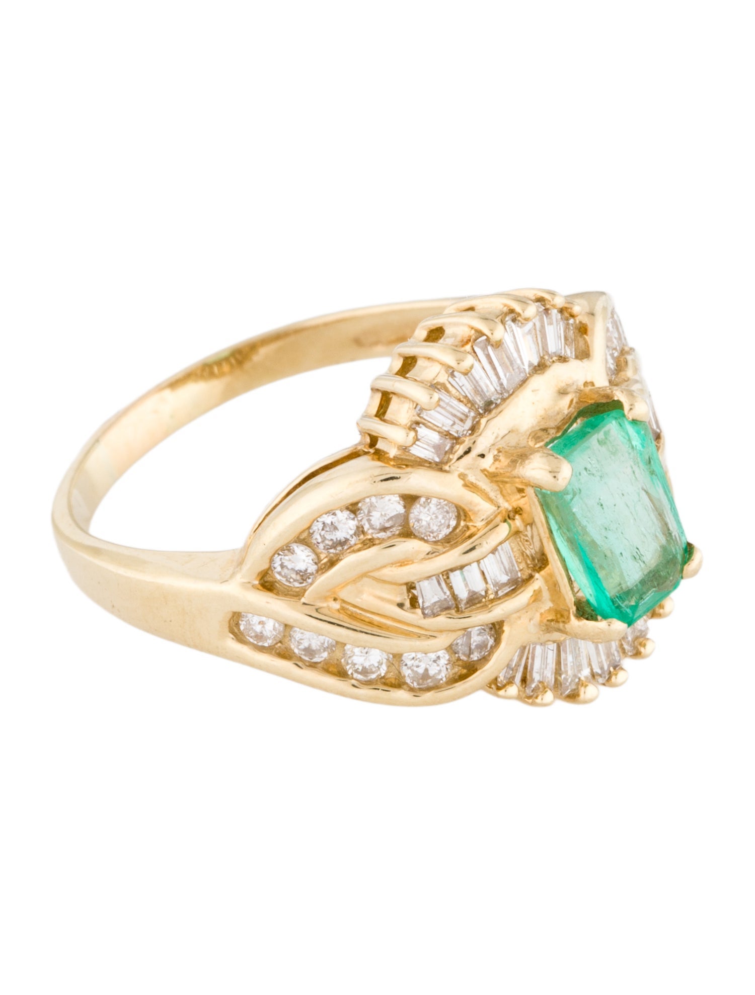 Ring 14K Emerald & Diamond Cocktail