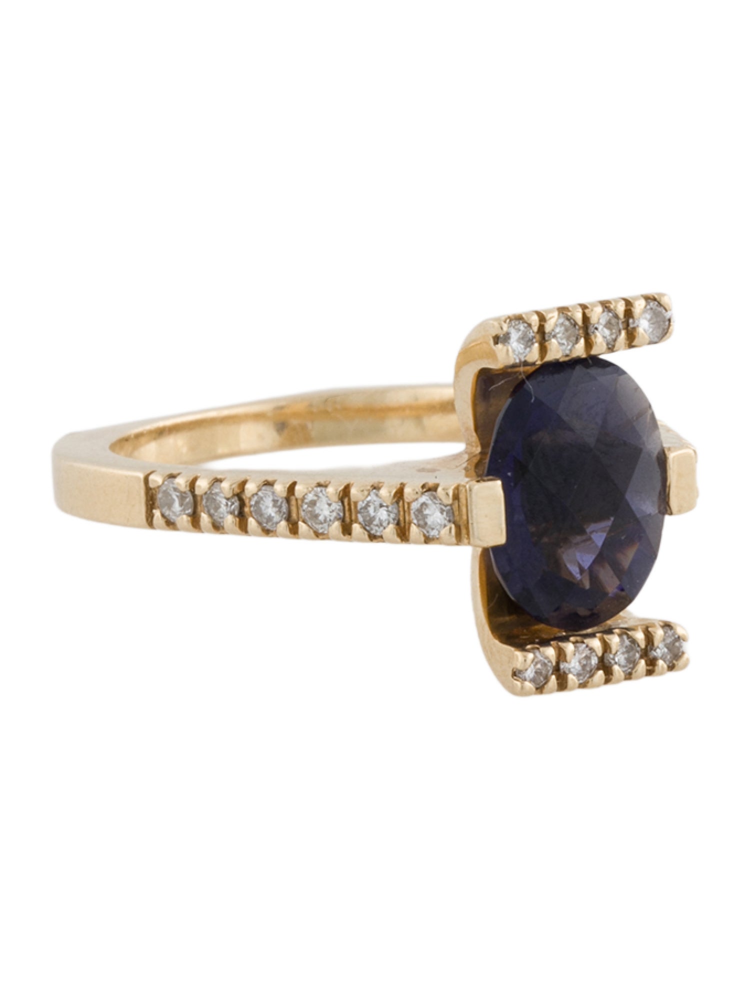 Ring 14K Iolite & Diamond Cocktail