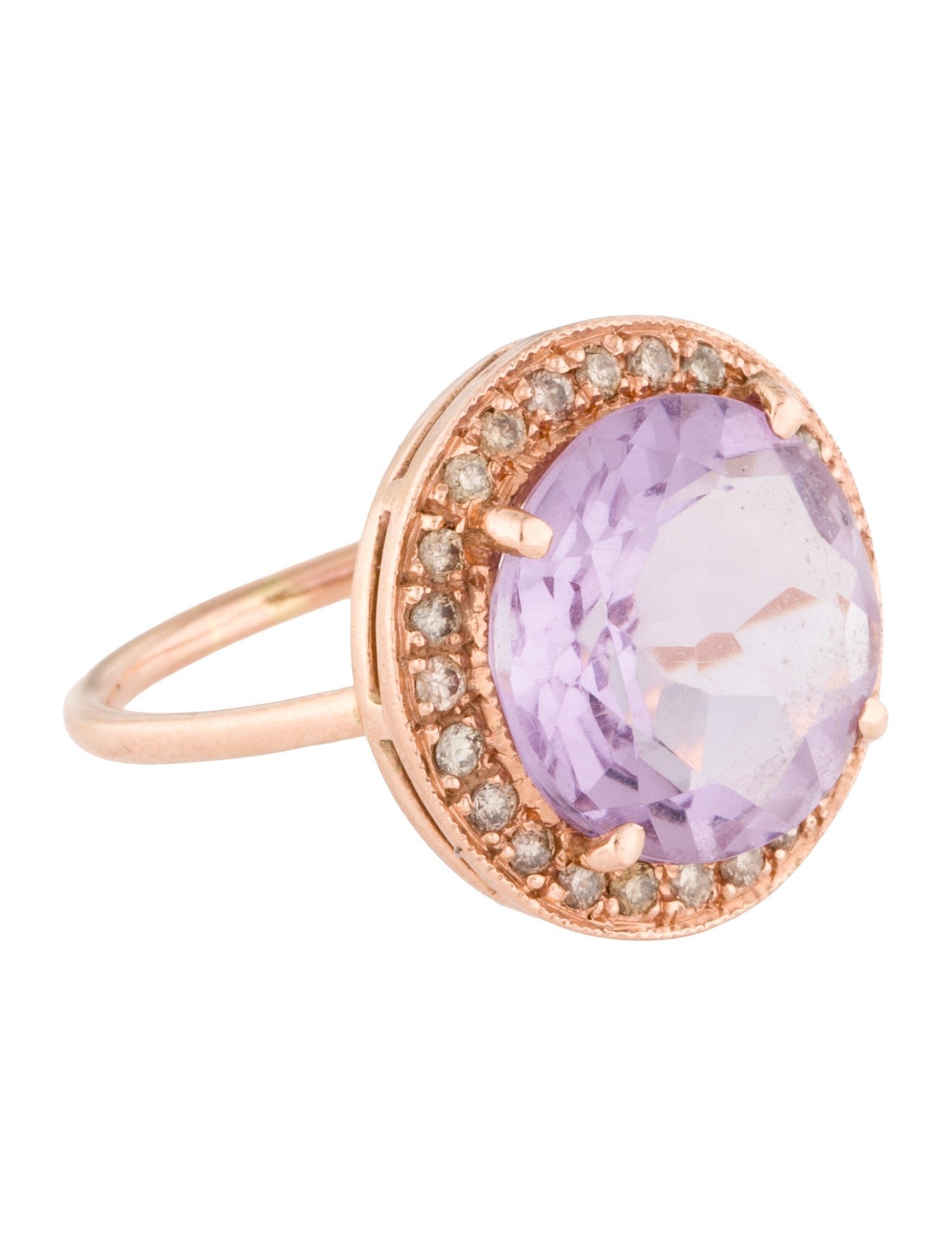 Ring 14K Amethyst & Diamond Halo Cocktail Ring