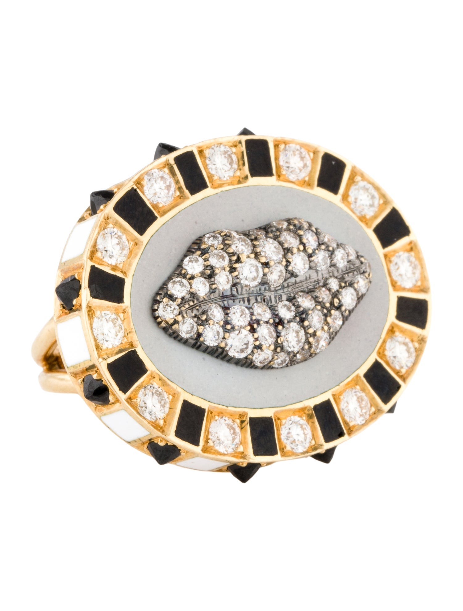 Ring 18K Enamel & Diamond Lips