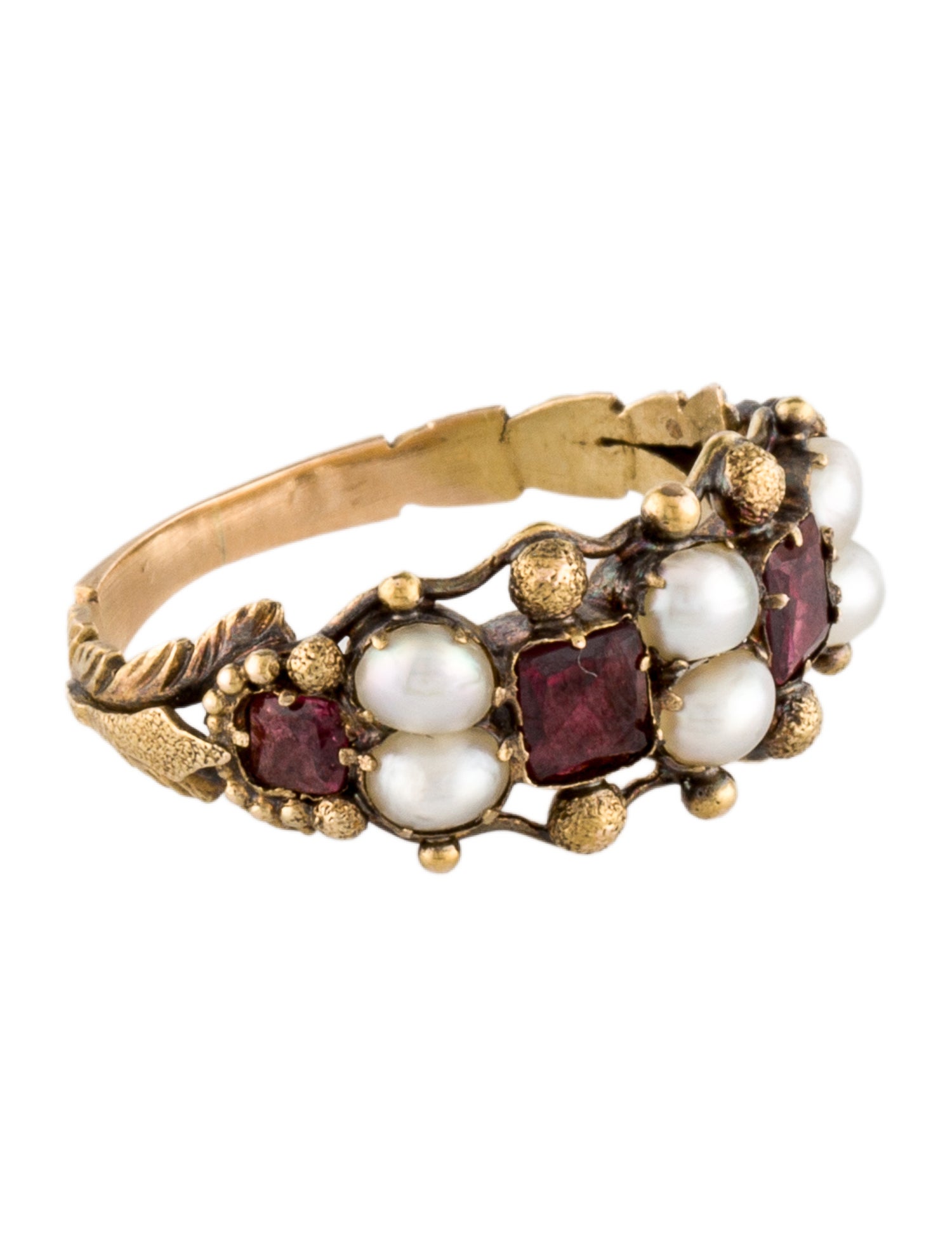 Ring Antique 20K Pearl & Garnet