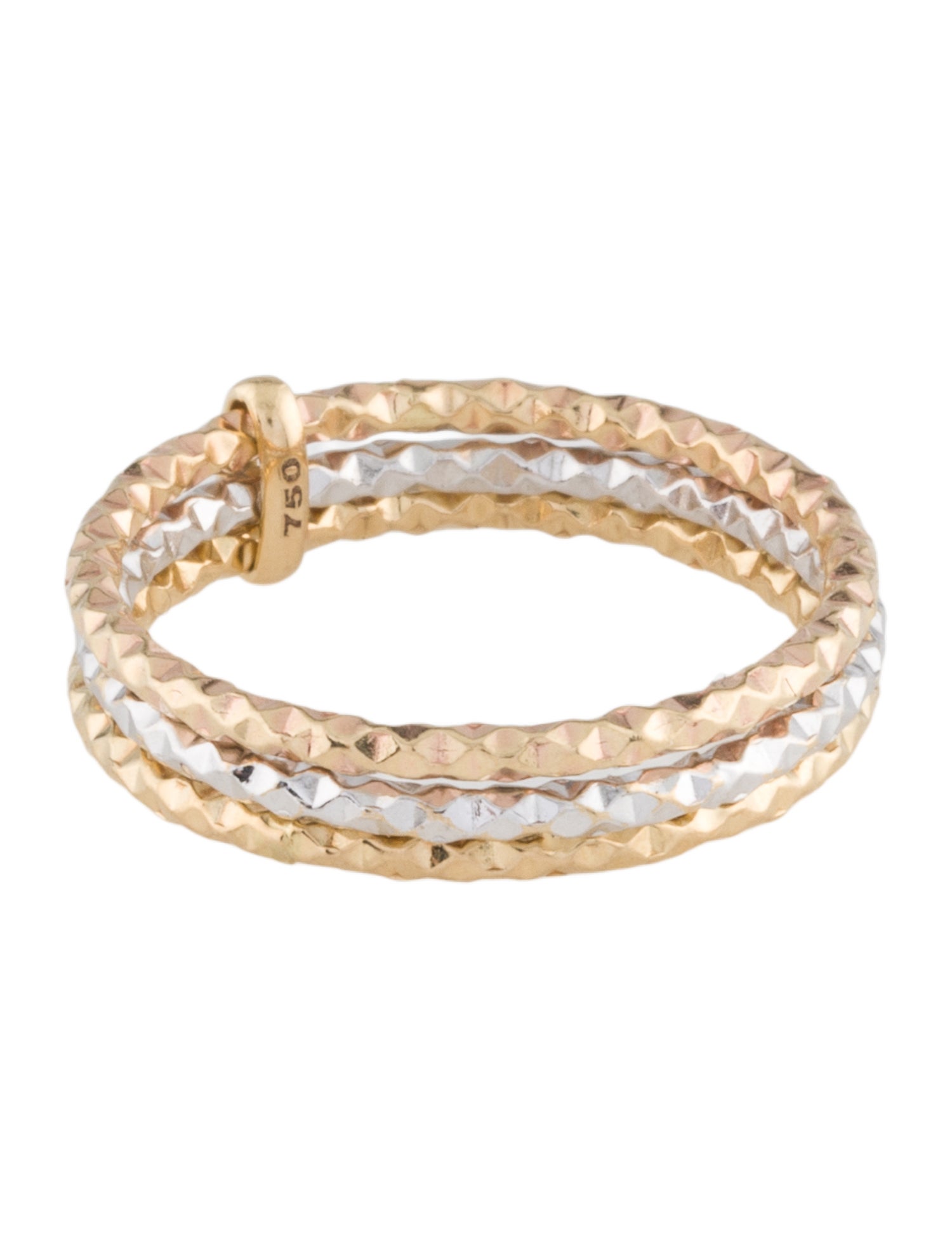 Ring 18K Tri-Color Textured Stacking Bands