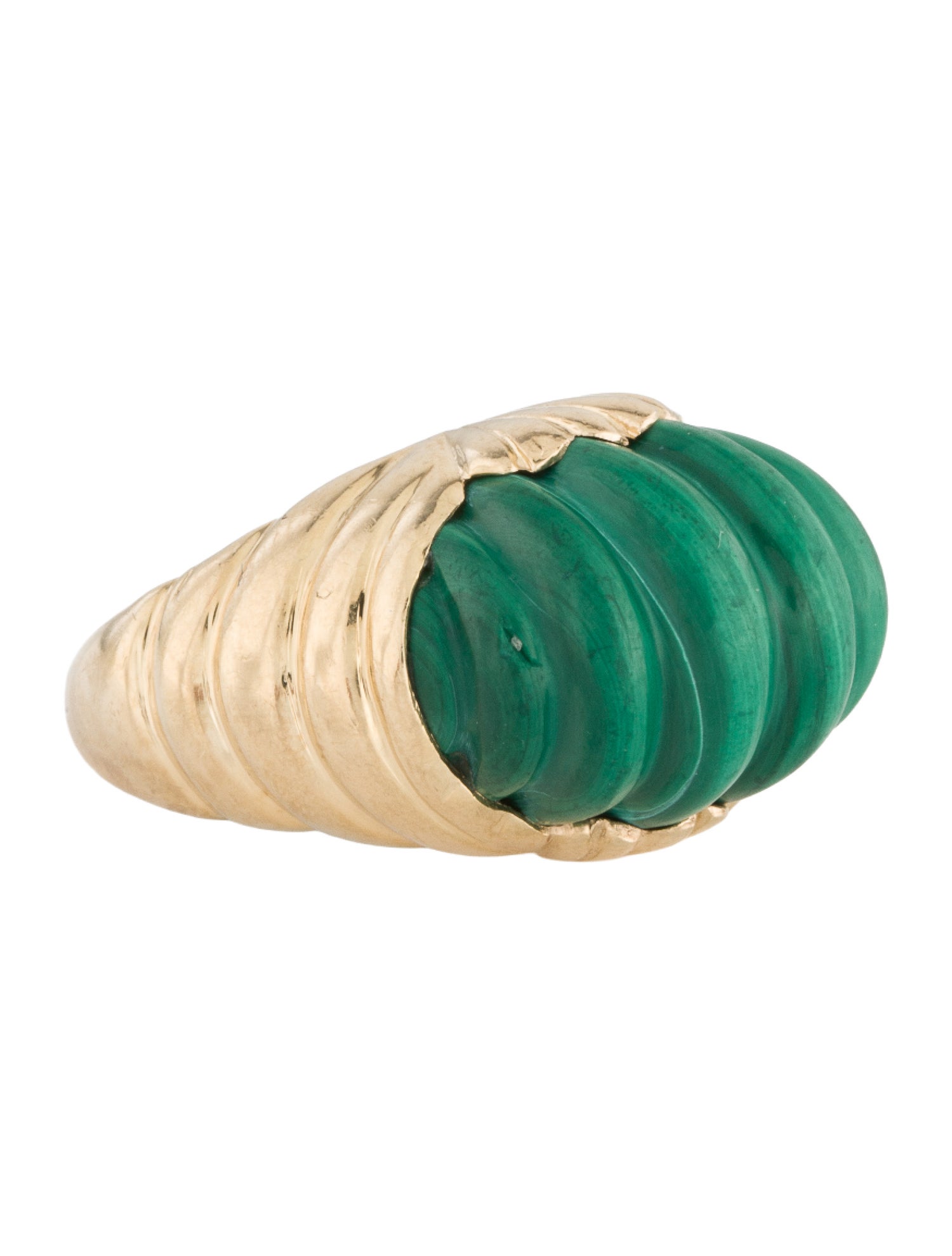 Ring 14K Carved Malachite Fan