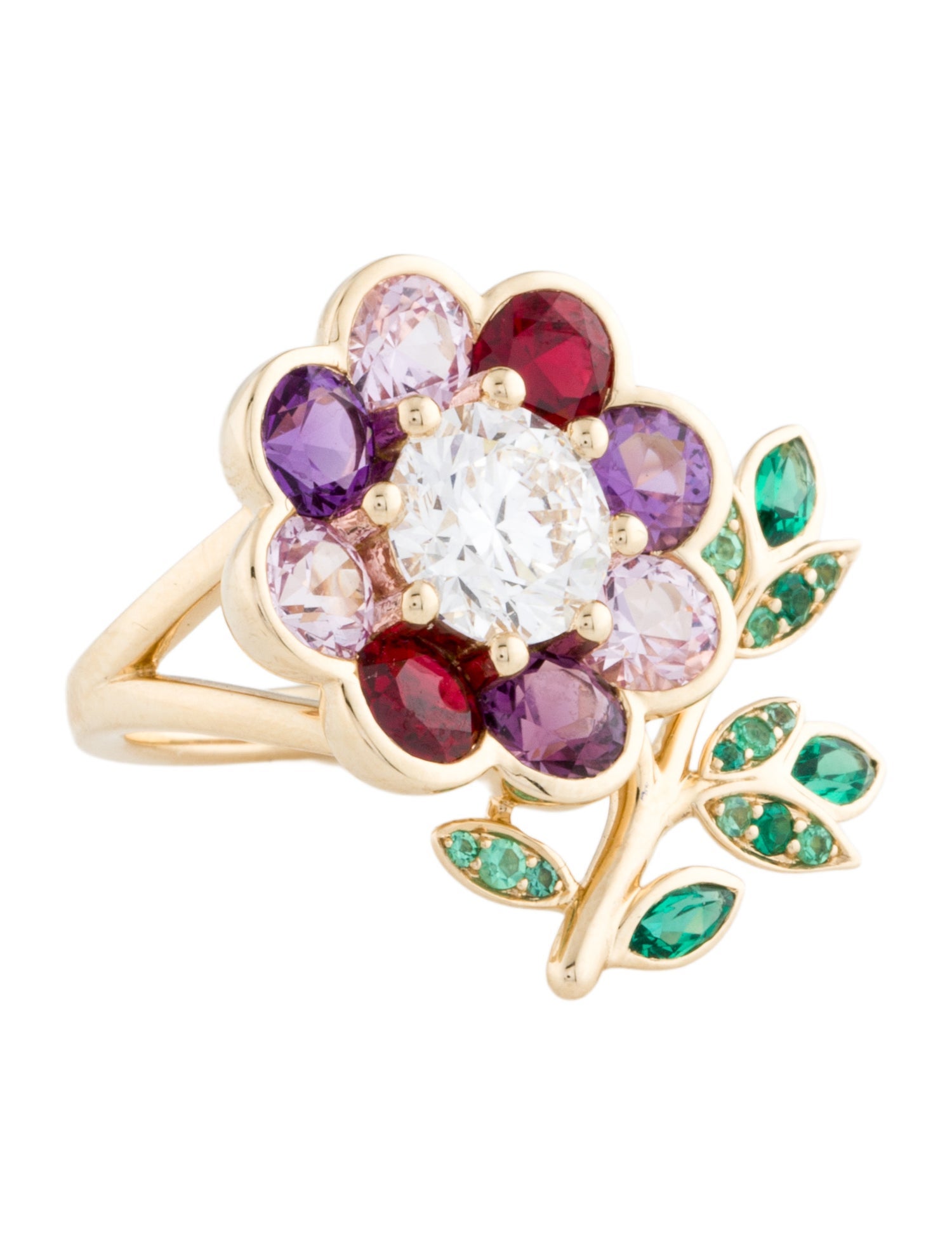 Ring 14K 1.51ctw Lab-Grown Diamond & Multi-stone Flower Cocktail Ring