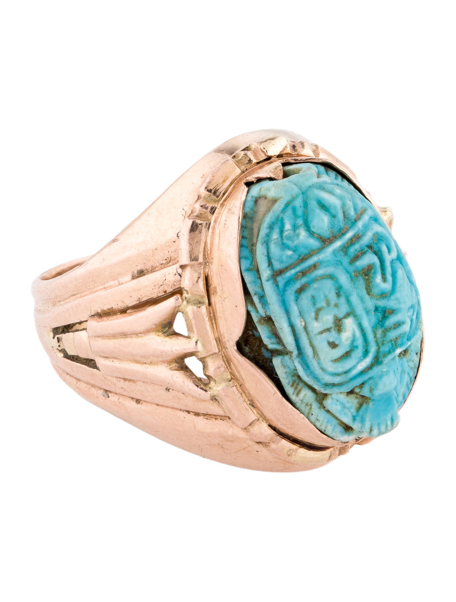 Ring 14K Turquoise Egyptian Revival Scarab