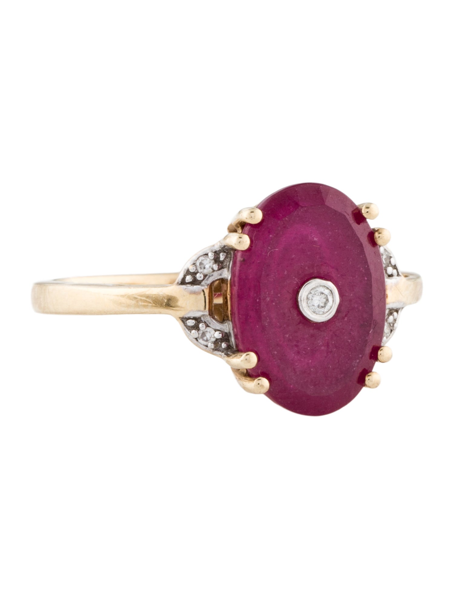 Ring Lehrer 10K Glass Filled Ruby & Diamond Cocktail