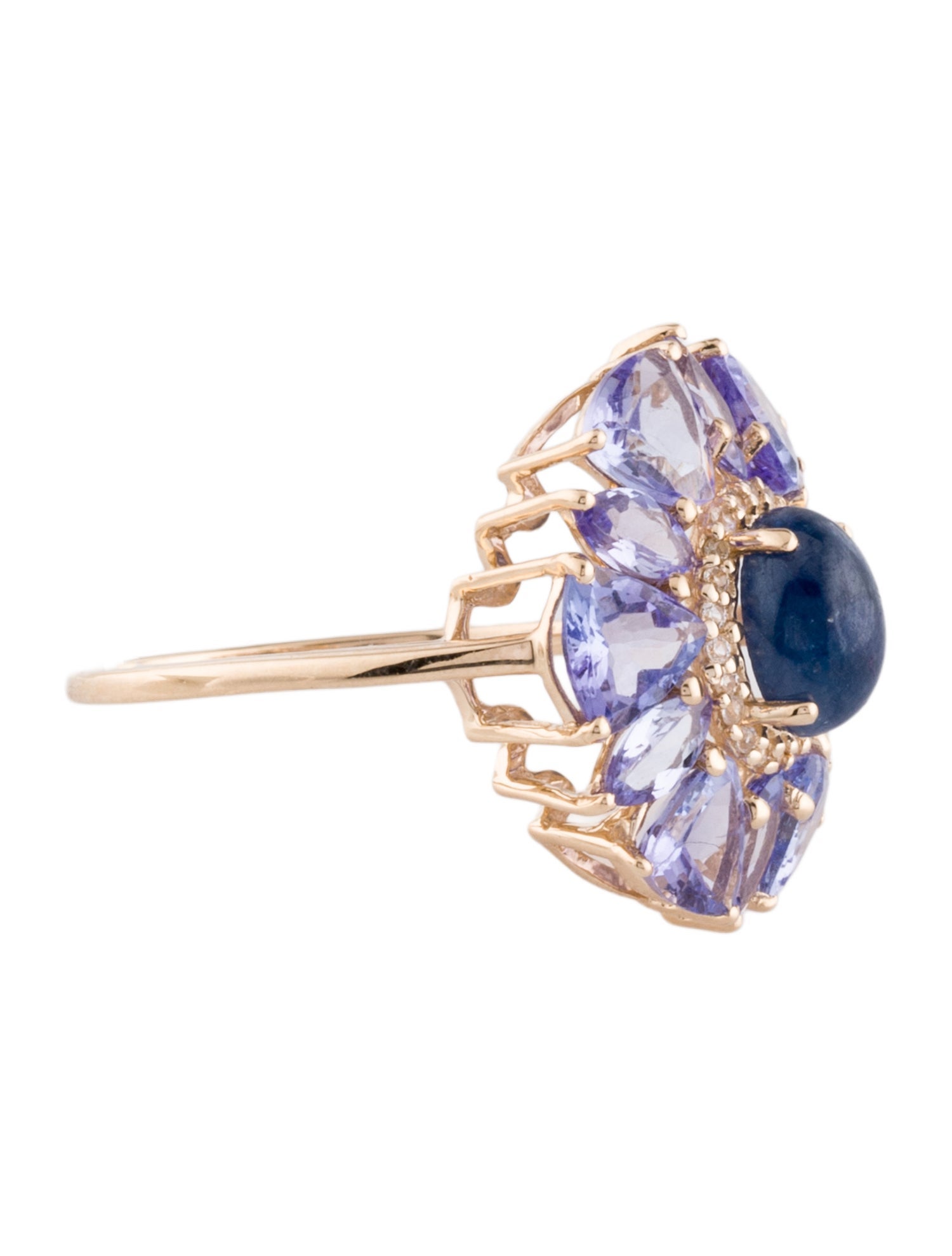Ring 14K Sapphire & Tanzanite Cluster Cocktail