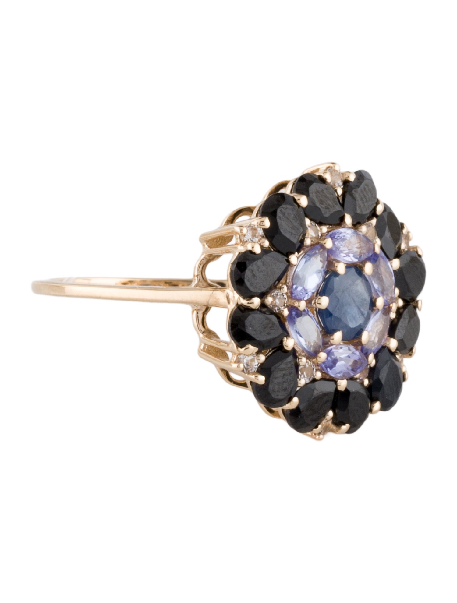 Ring 14K Sapphire, Spinel, & Tanzanite Cluster Cocktail