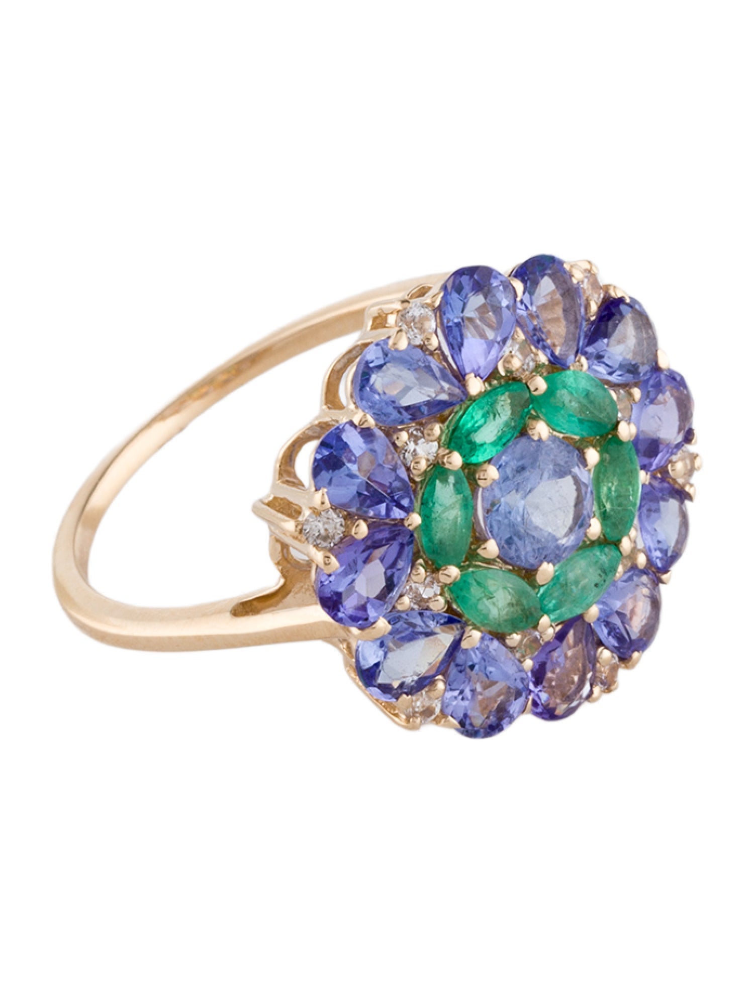 Ring 14K 1.78ct Tanzanite, Emerald & Sapphire Cocktail
