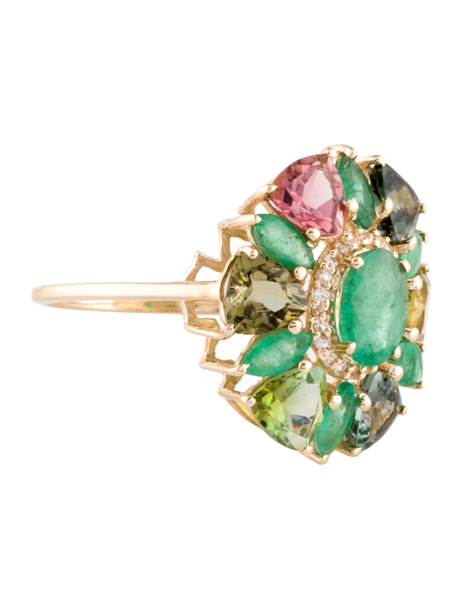 Ring 14K Emerald, Tourmaline & Sapphire Cocktail