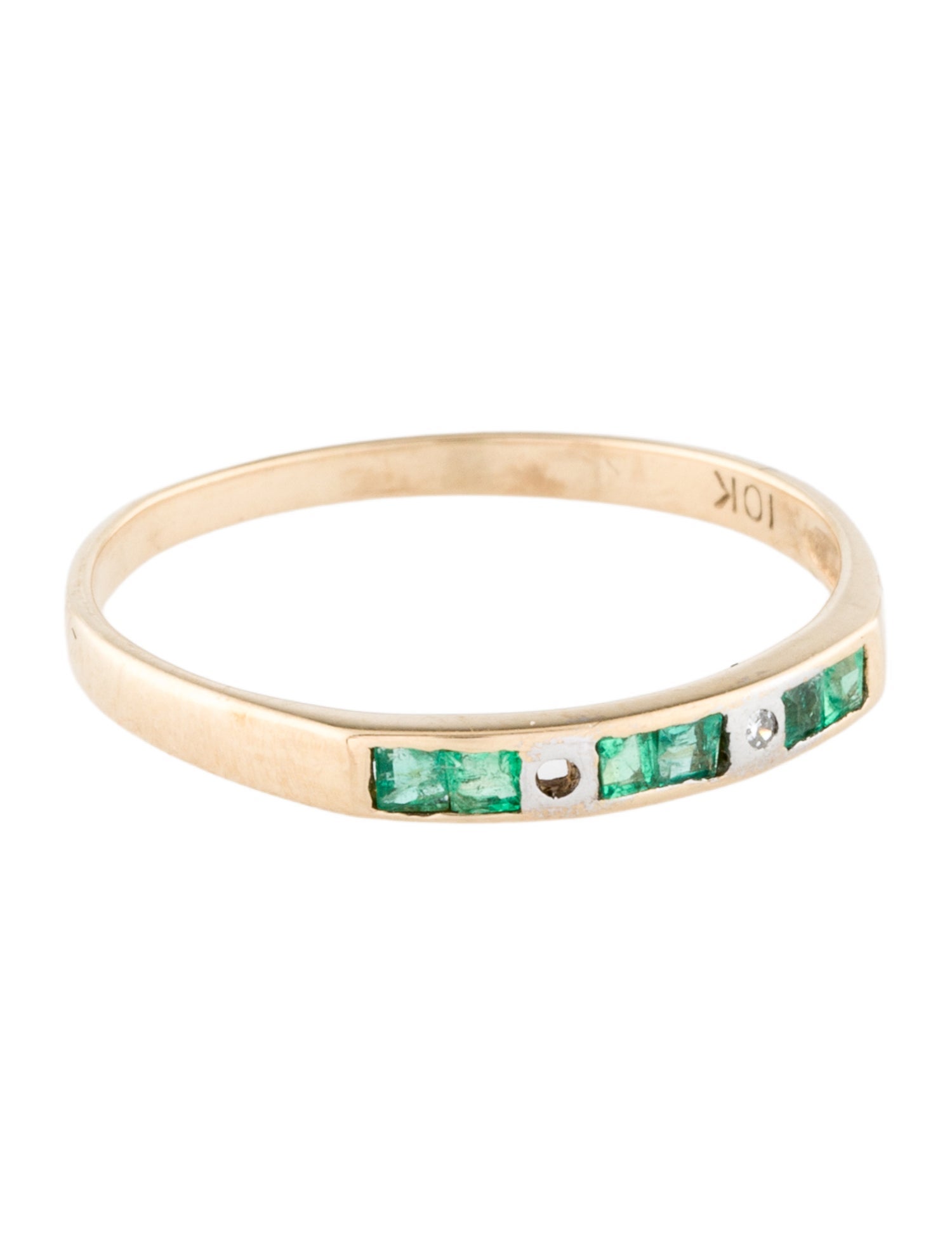 Ring 10K Emerald & Diamond Band
